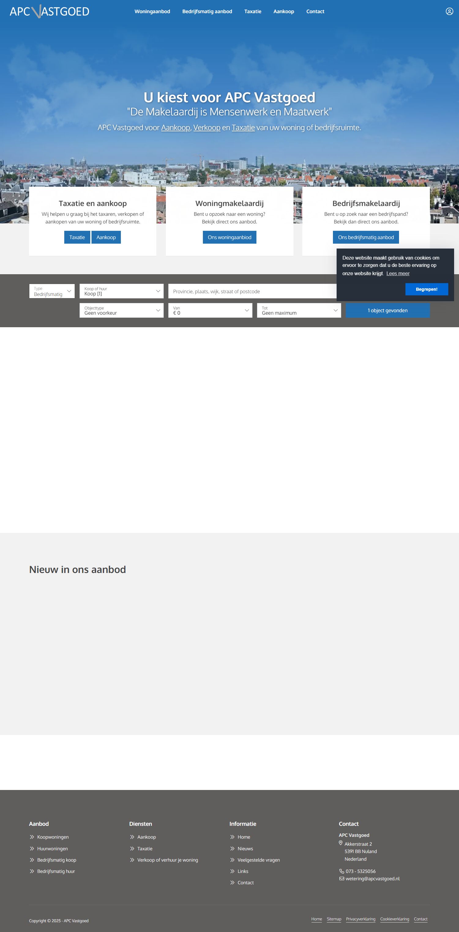 Screenshot van de website van www.apcvastgoed.nl