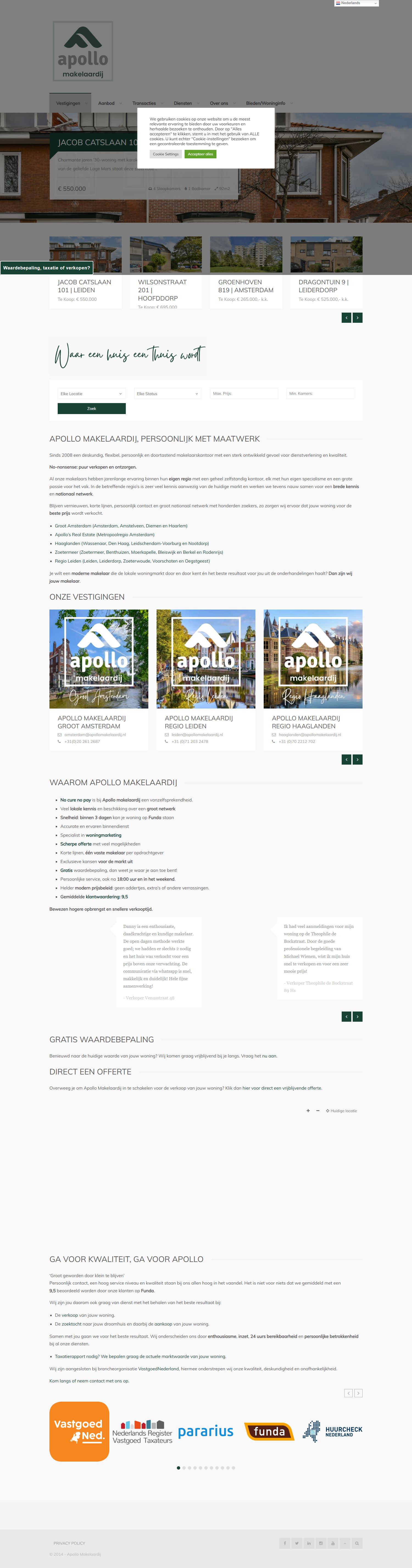 Screenshot of the website of leiden.apollomakelaardij.nl