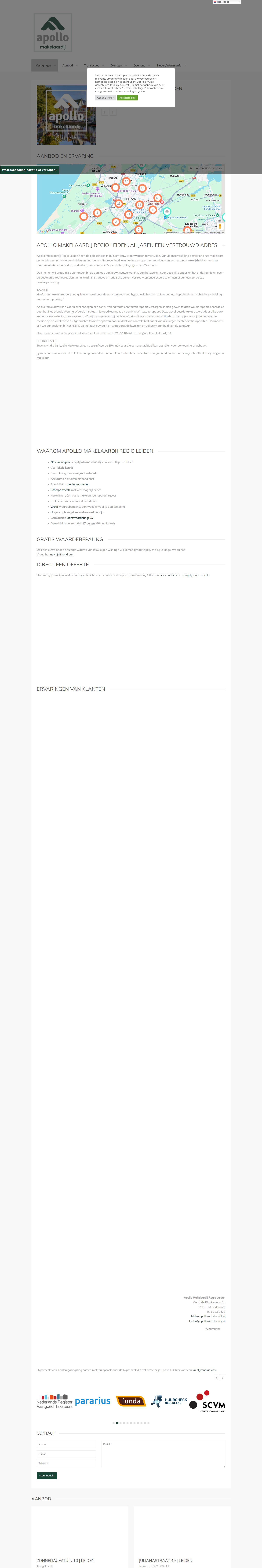 Screenshot van de website van leiden.apollomakelaardij.nl