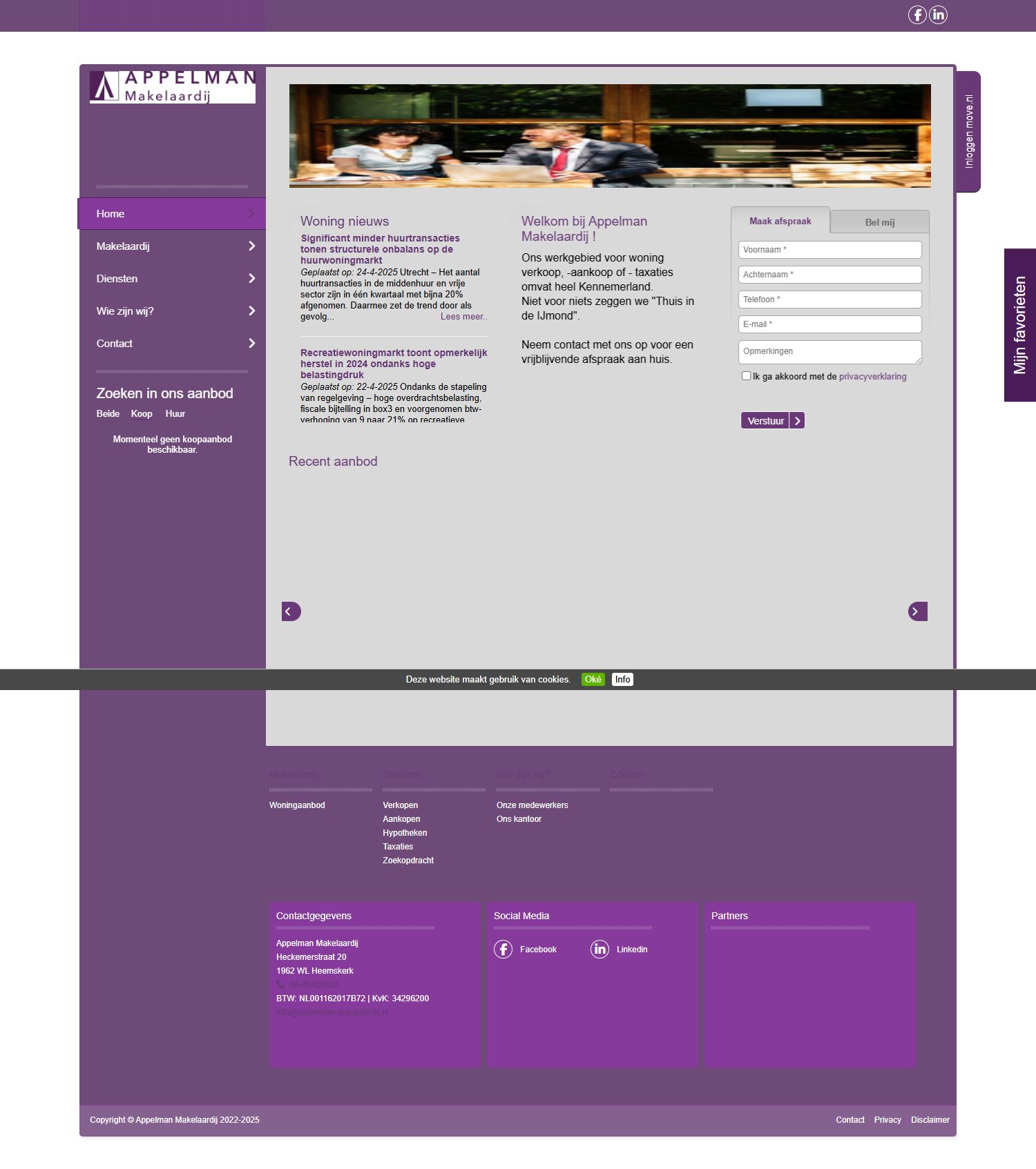 Screenshot van de website van www.appelman-makelaardij.nl