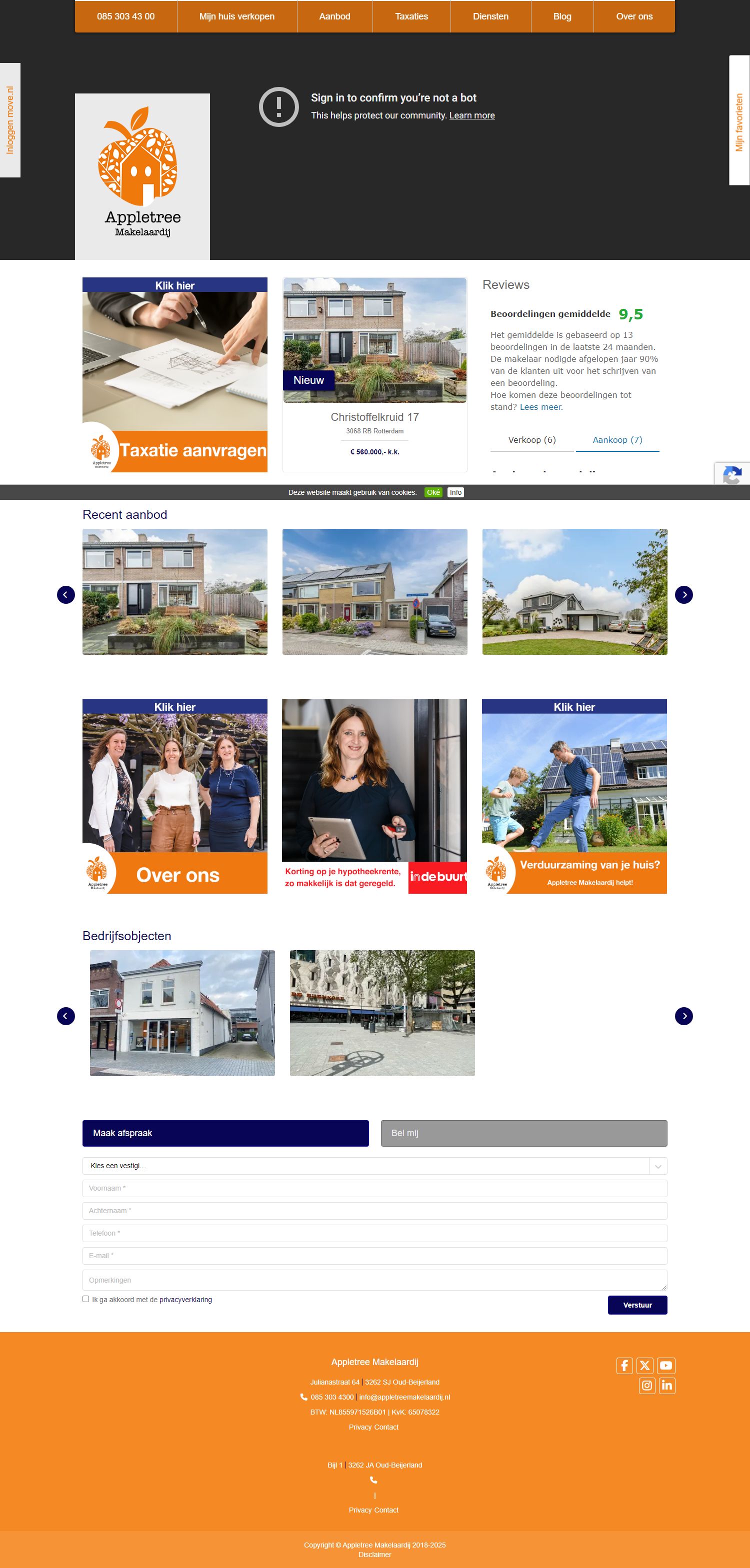 Screenshot van de website van www.appletreemakelaardij.nl