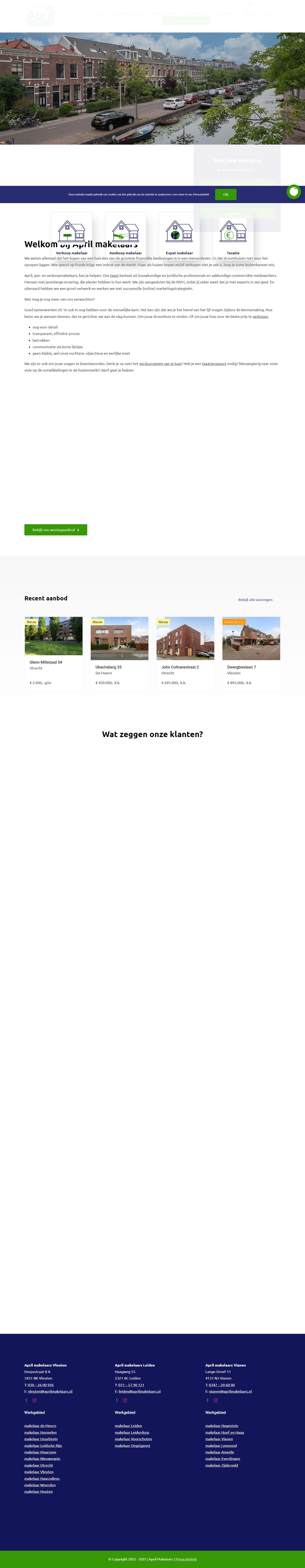 Screenshot van de website van www.aprilmakelaars.nl