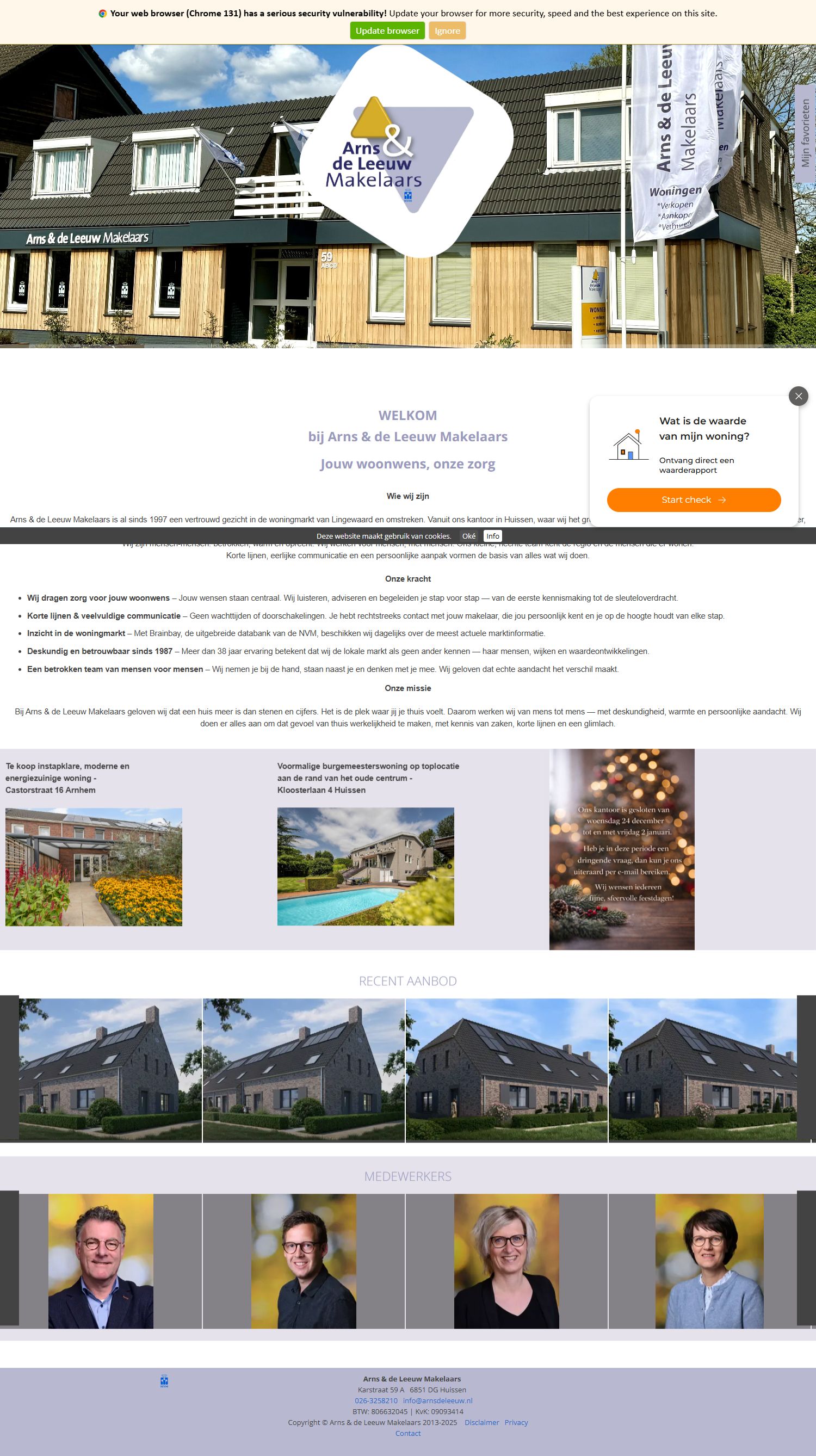 Screenshot van de website van www.arnsdeleeuw.nl