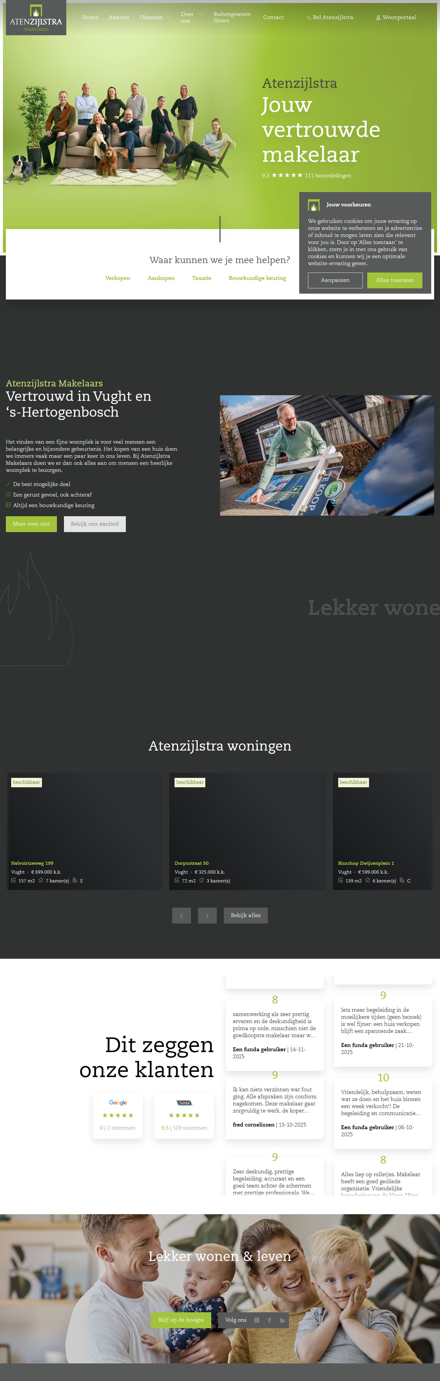 Screenshot van de website van www.atenzijlstra.nl