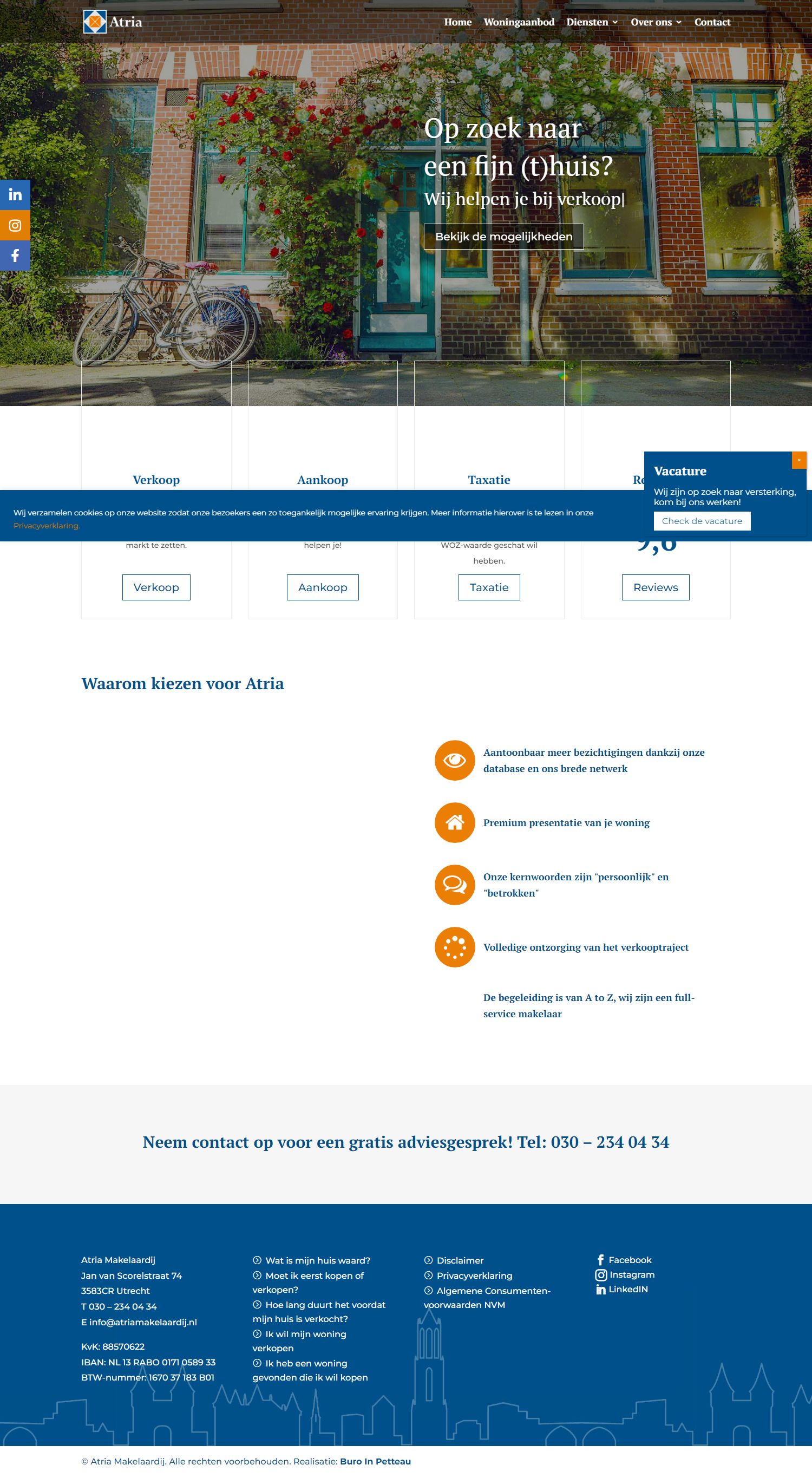 Screenshot van de website van www.atriamakelaardij.nl
