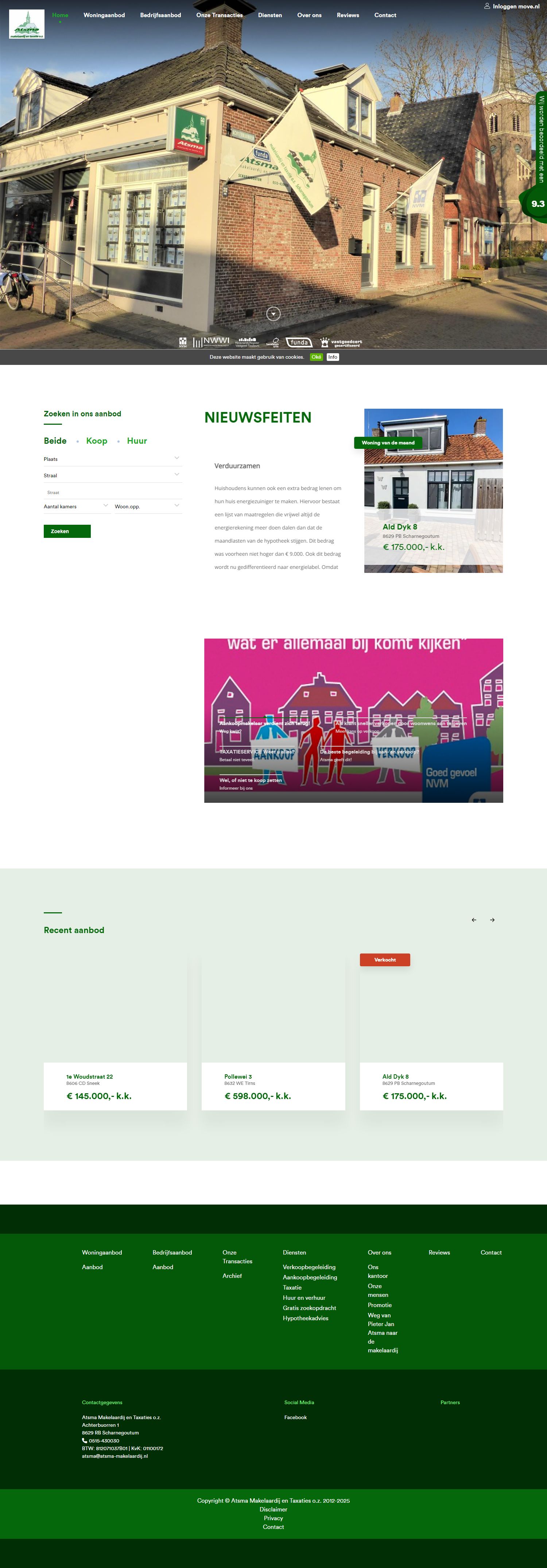 Screenshot van de website van www.atsma-makelaardij.nl