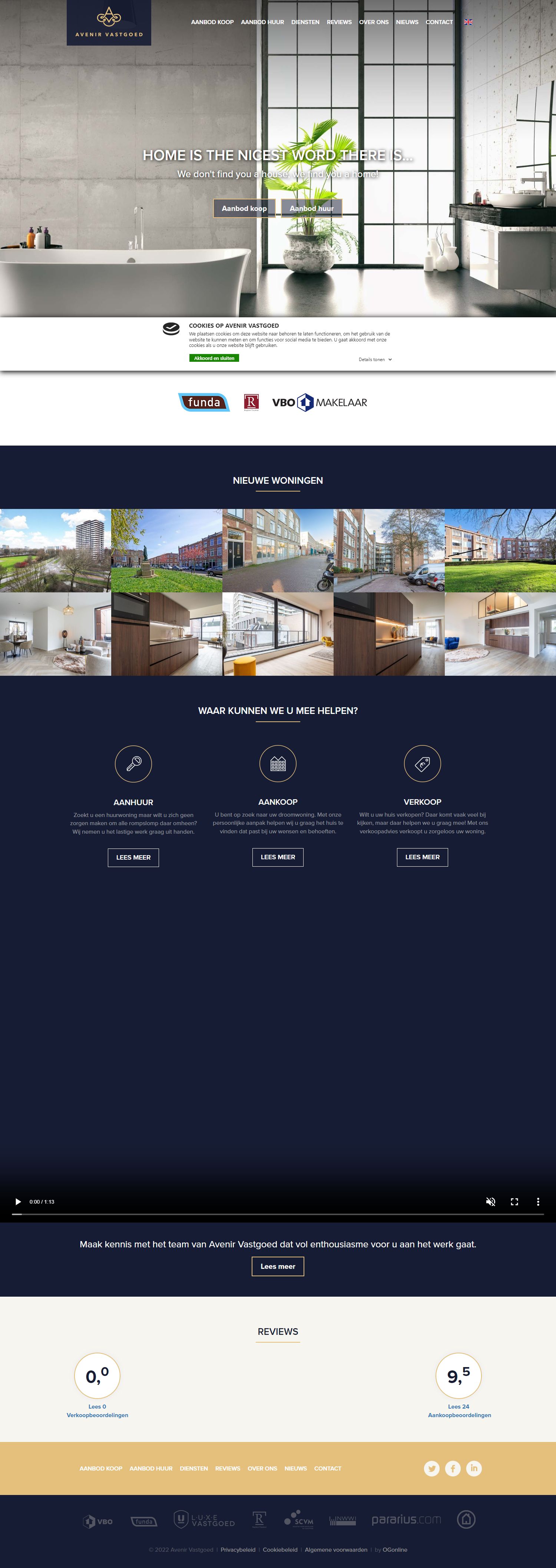 Screenshot van de website van www.avenirvastgoed.com