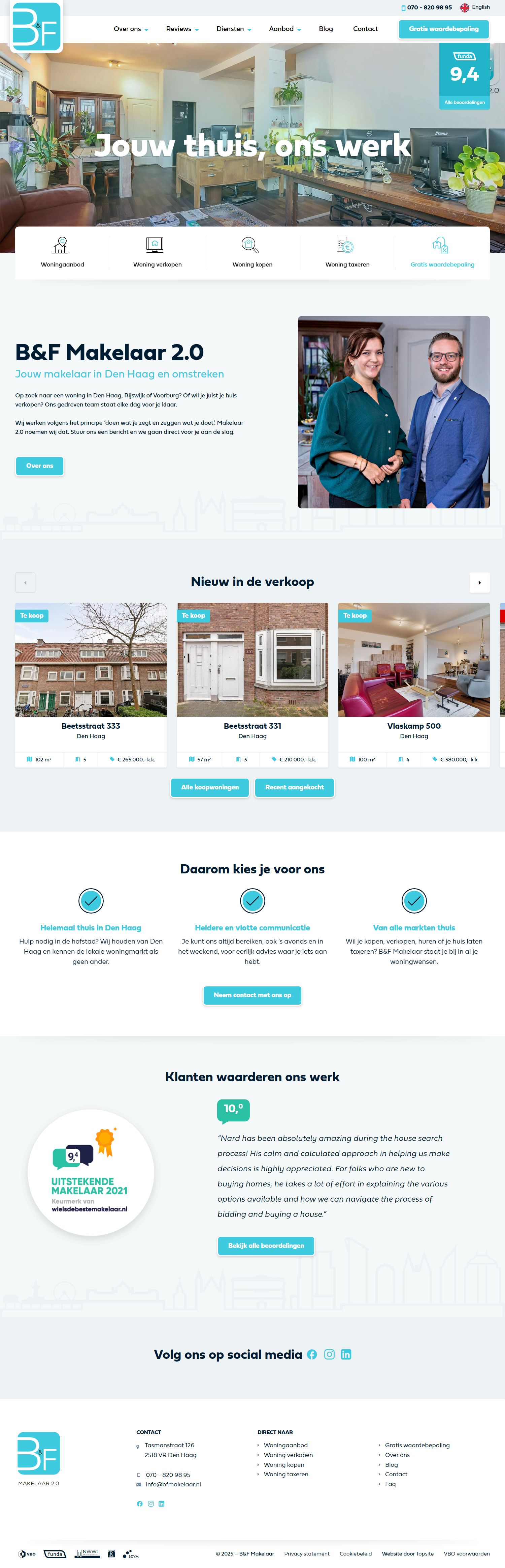 Screenshot van de website van www.bfmakelaar.nl