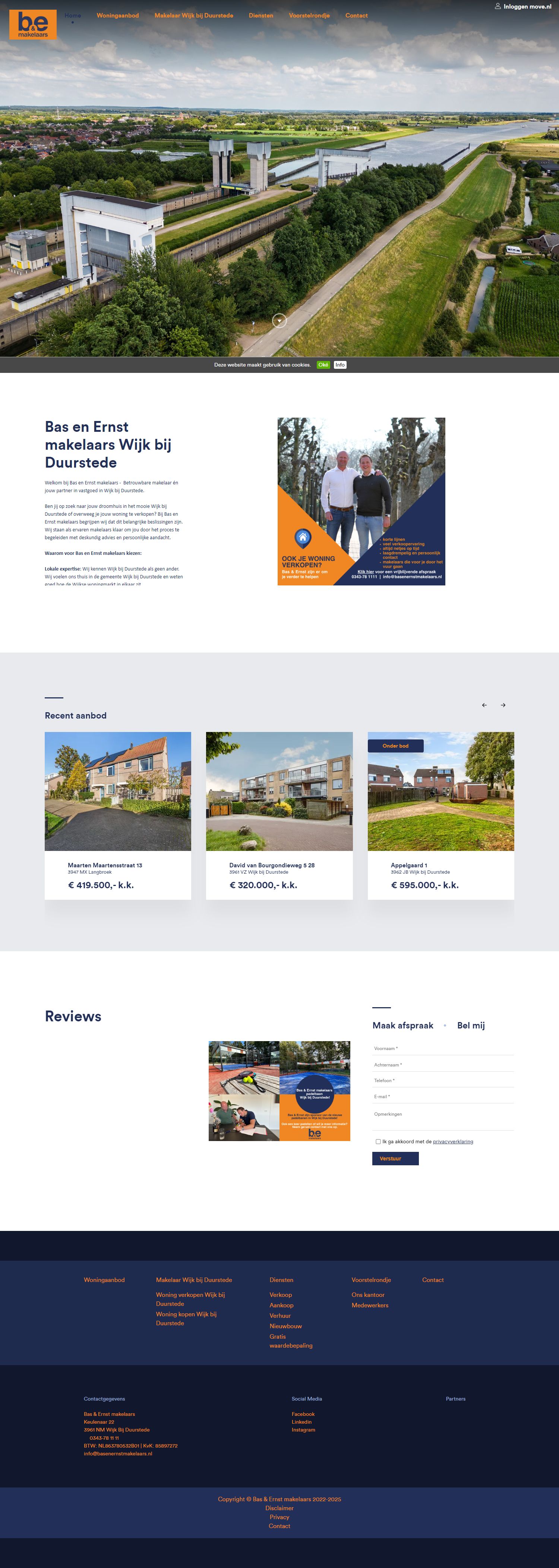 Screenshot van de website van www.basenernstmakelaars.nl