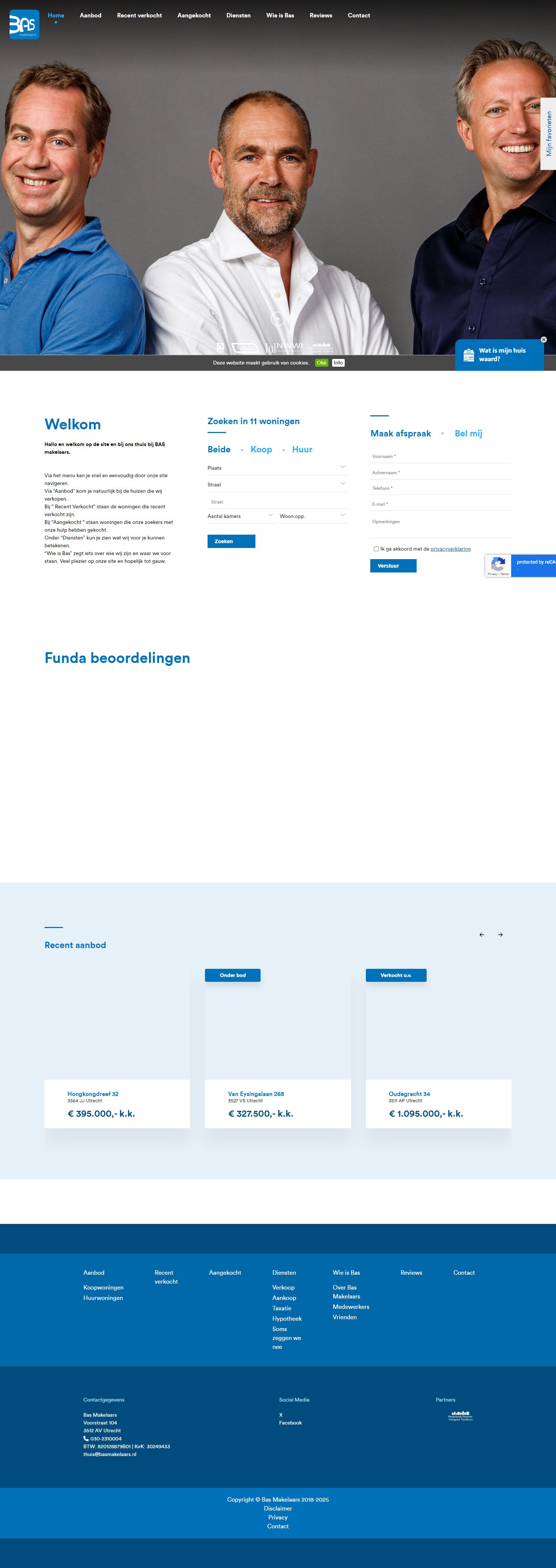 Screenshot van de website van www.basmakelaars.nl