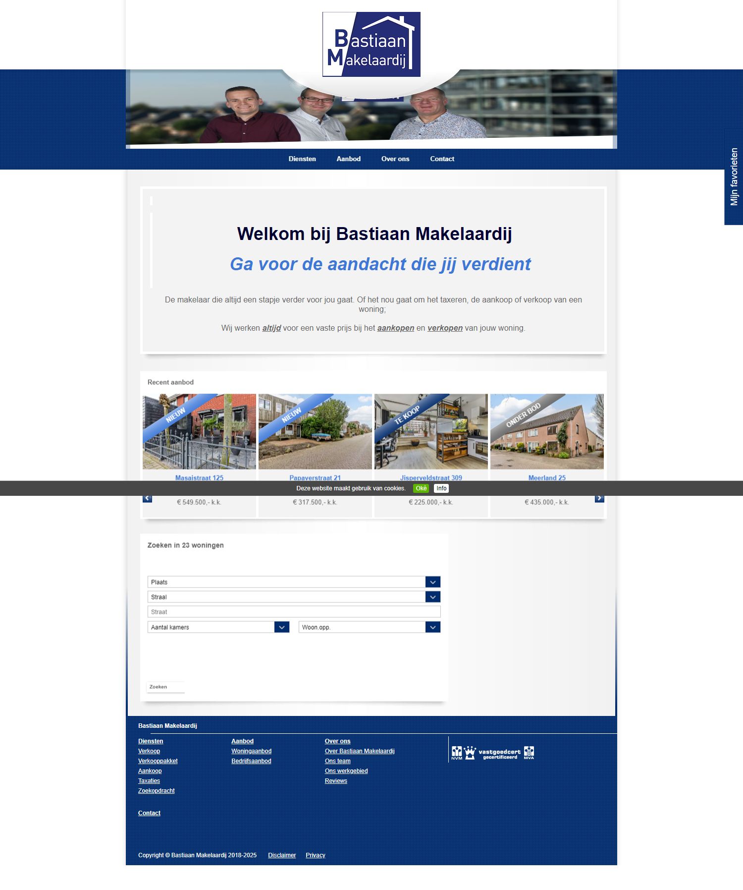 Screenshot van de website van www.bastiaanmakelaardij.nl