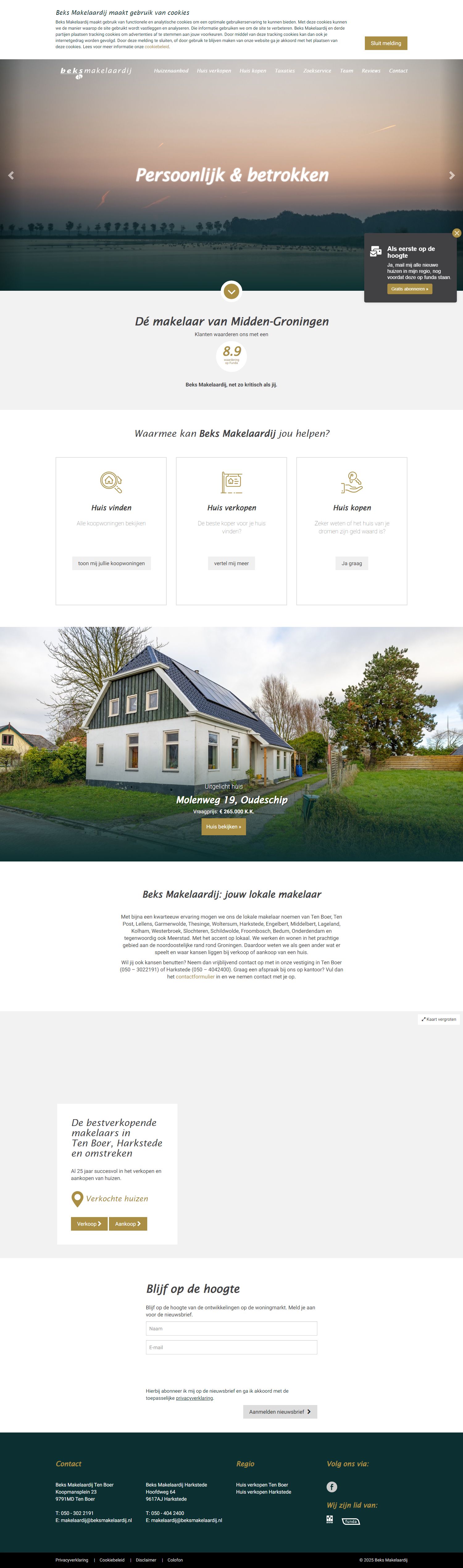 Screenshot van de website van www.beksmakelaardij.nl
