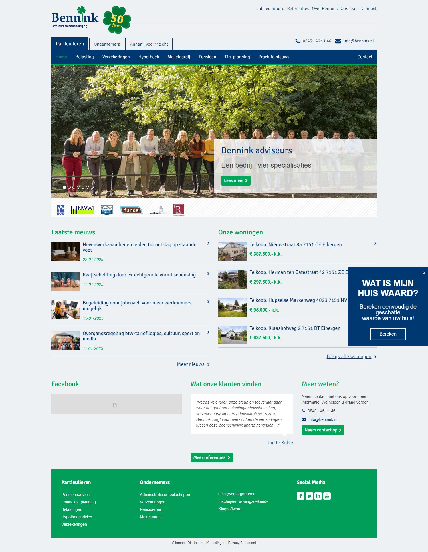 Screenshot van de website van www.bennink.nl