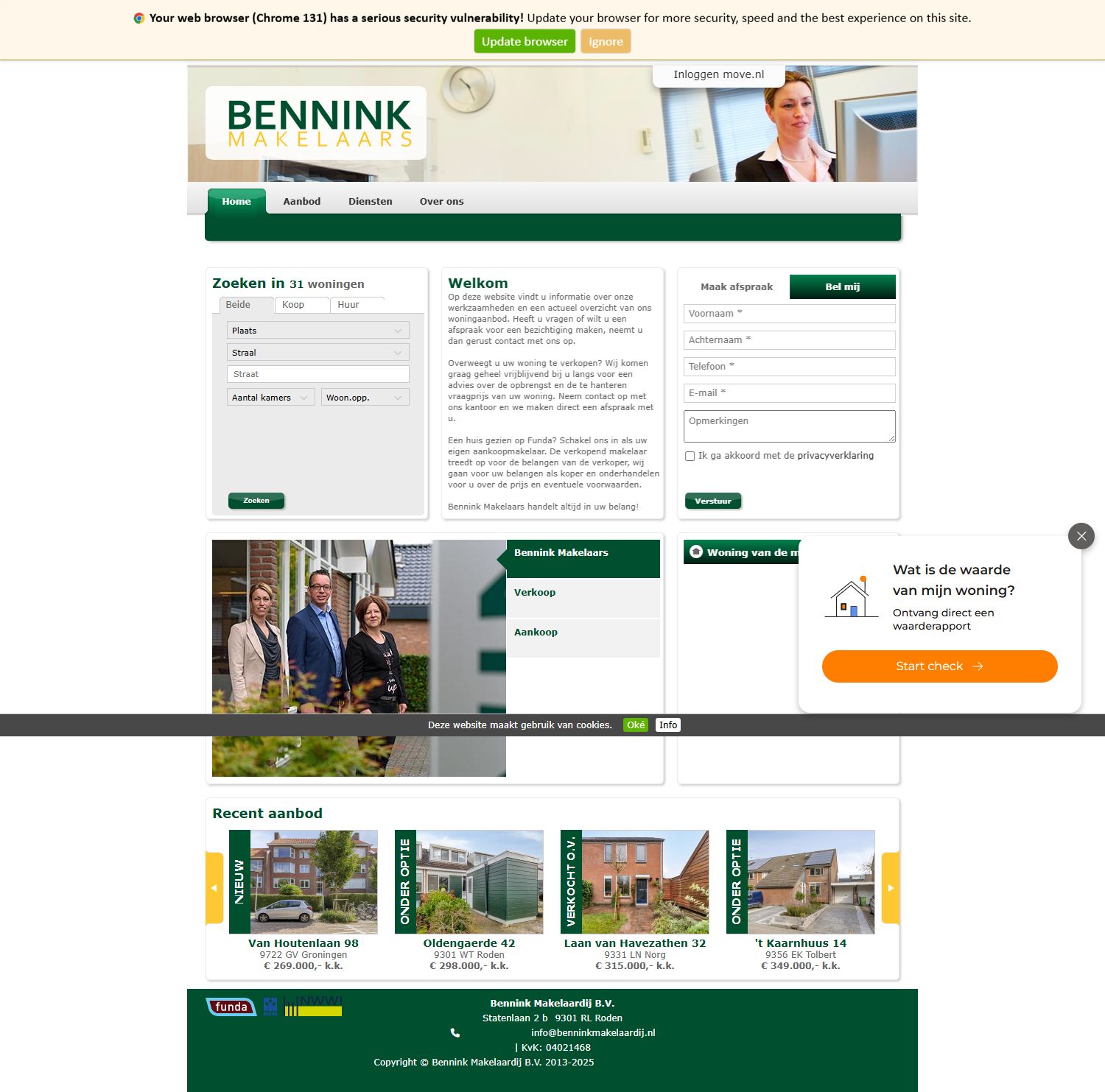 Screenshot of the website of www.benninkmakelaardij.nl
