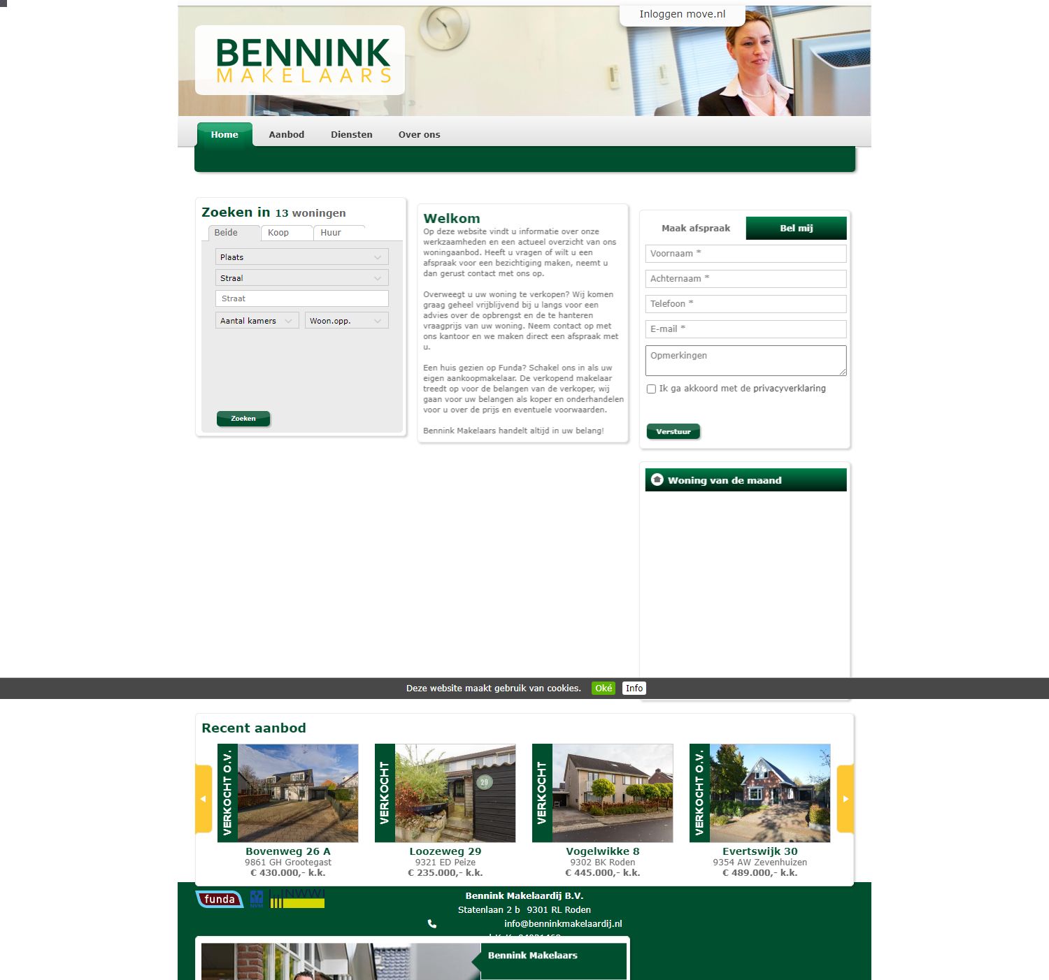 Screenshot van de website van www.benninkmakelaardij.nl