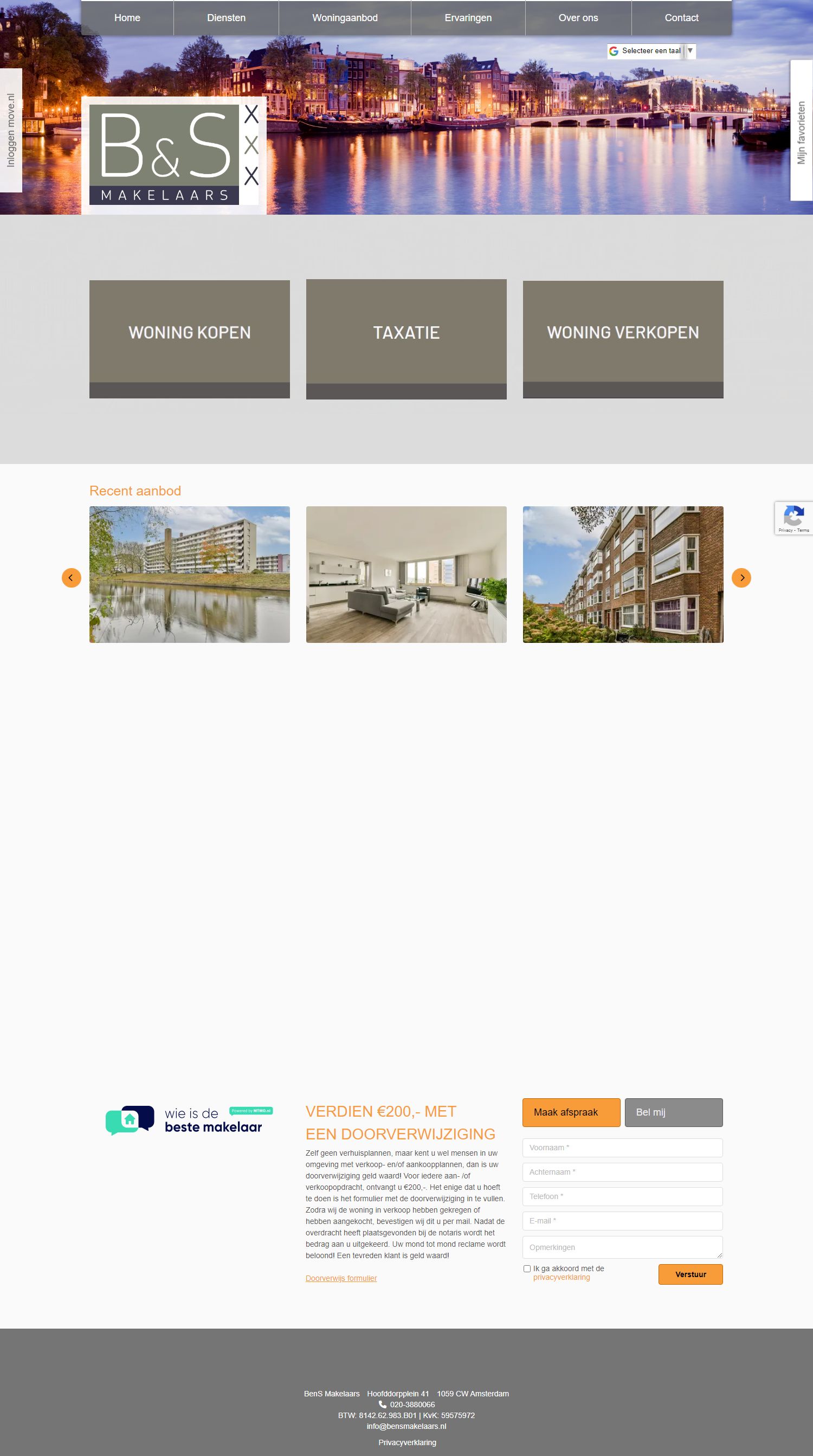 Screenshot van de website van www.bensmakelaars.nl