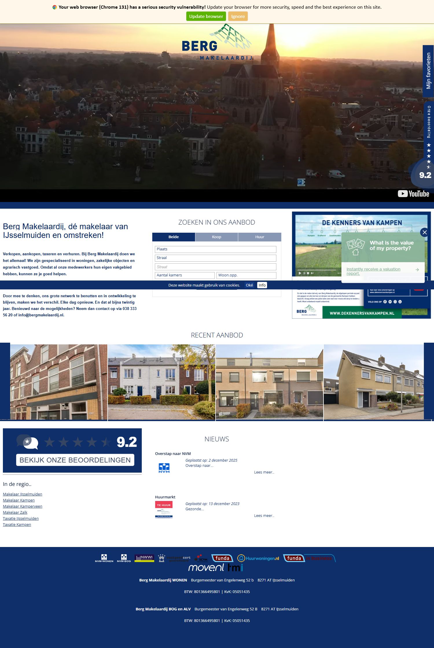 Screenshot van de website van www.bergmakelaardij.nl