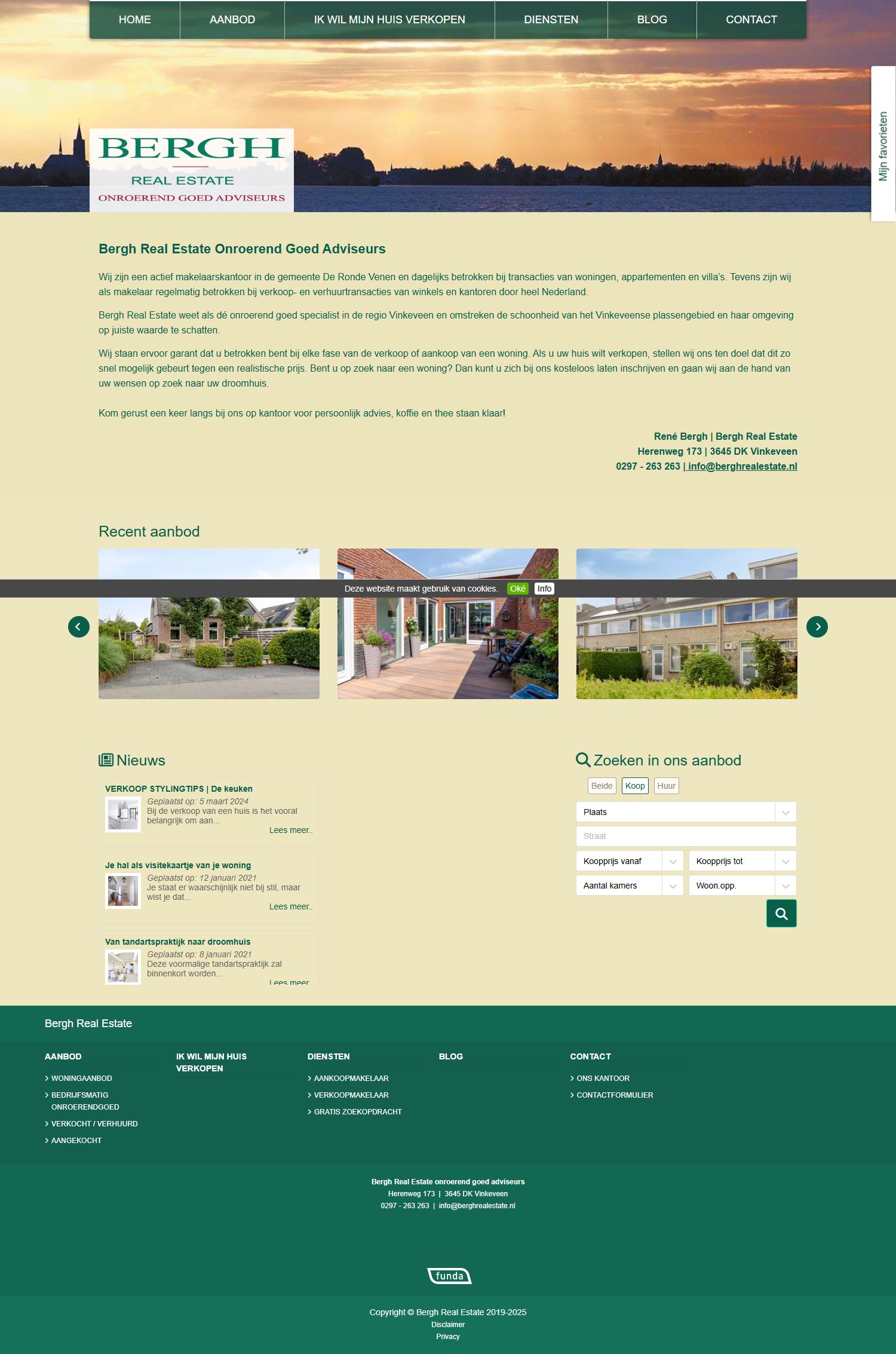 Screenshot van de website van www.berghrealestate.nl