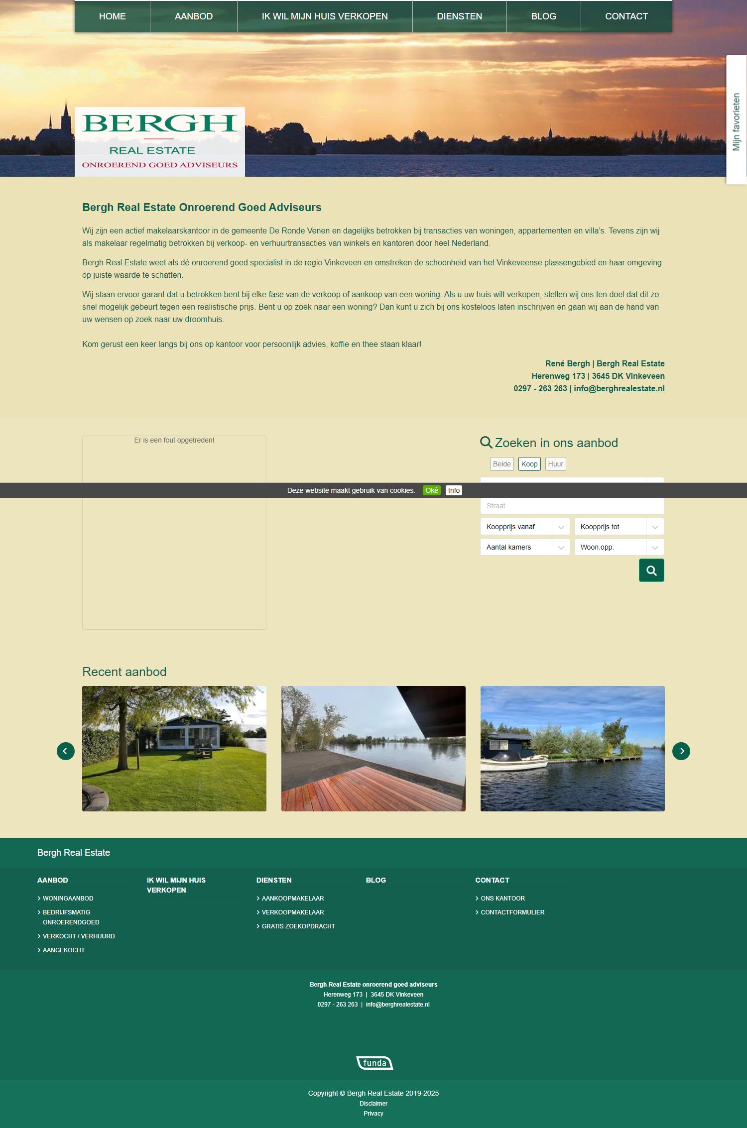 Screenshot van de website van www.berghrealestate.nl