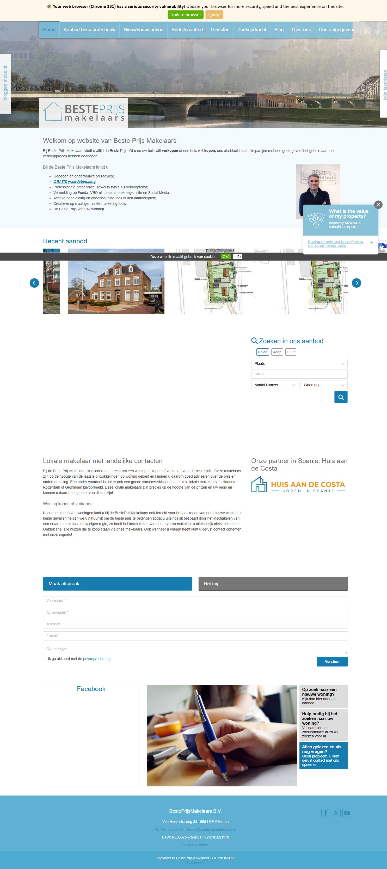 Screenshot of the website of www.besteprijsmakelaars.nl