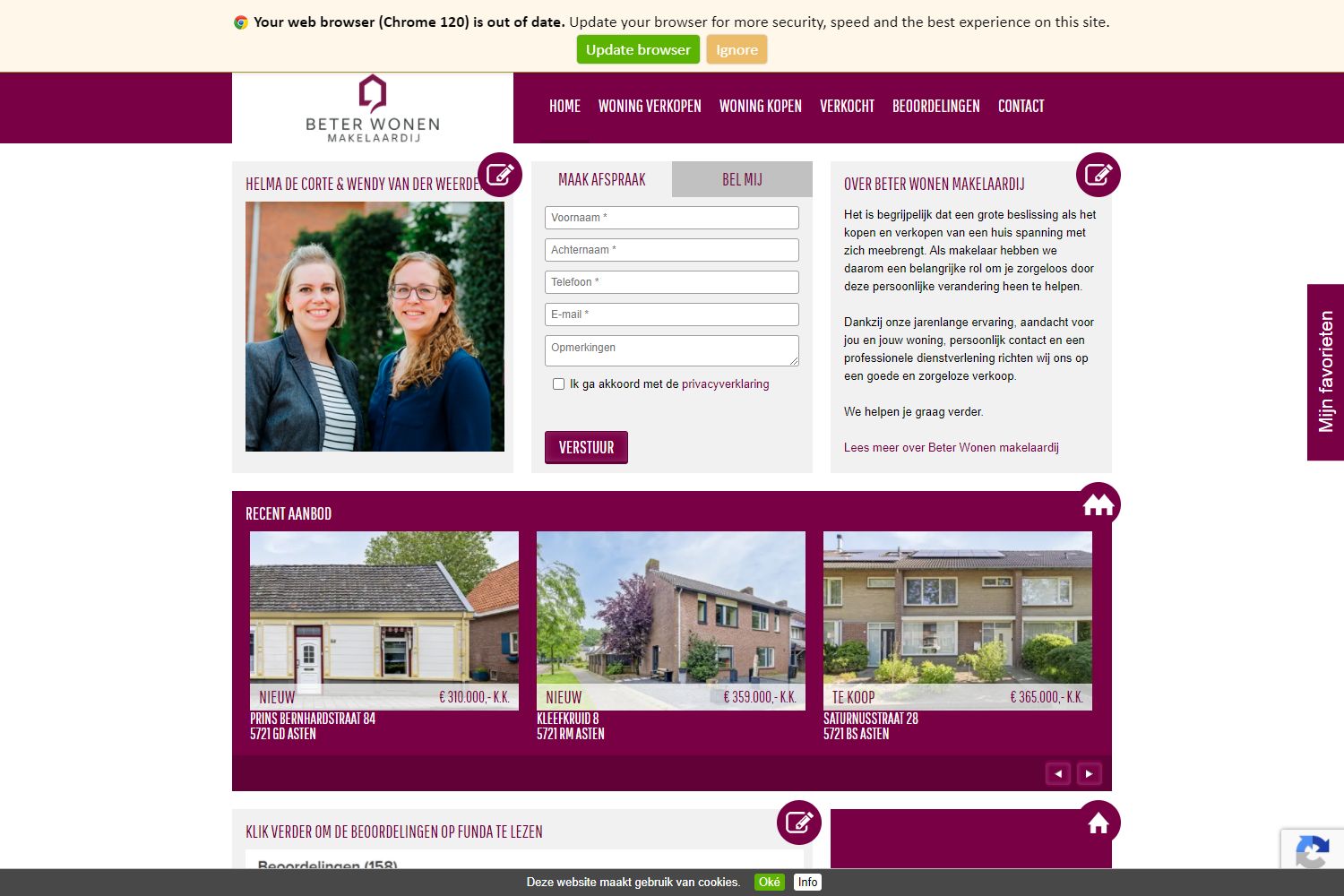 Screenshot van de website van www.beterwonenmakelaardij.nl