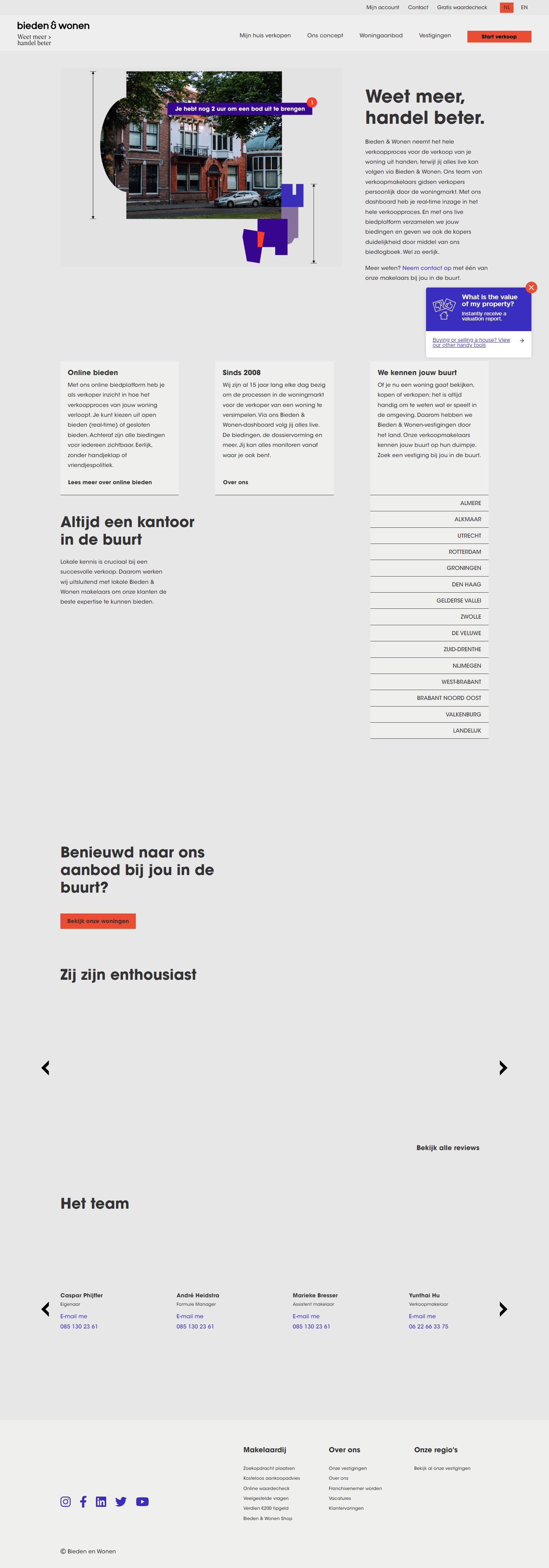 Screenshot van de website van www.biedenenwonen.nl