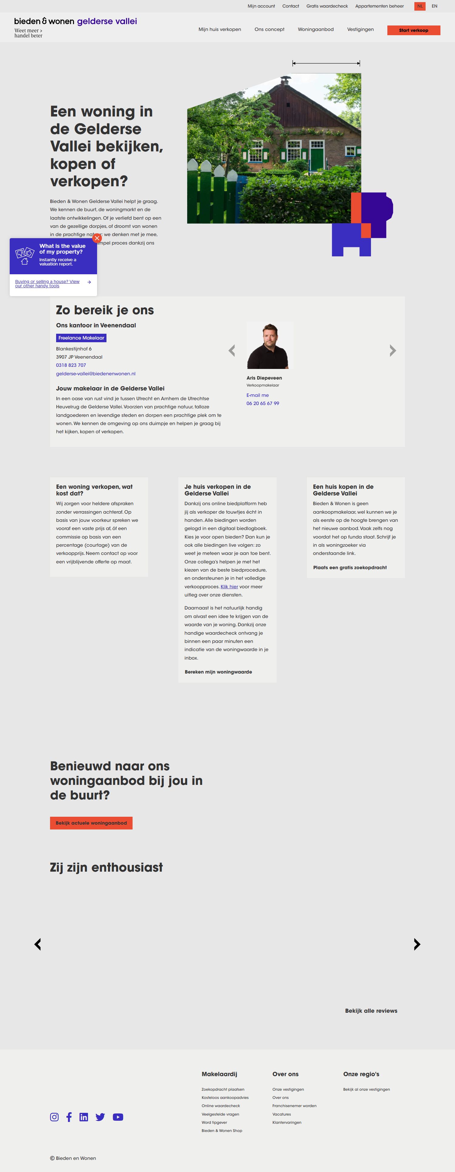 Screenshot of the website of www.biedenenwonen.nl