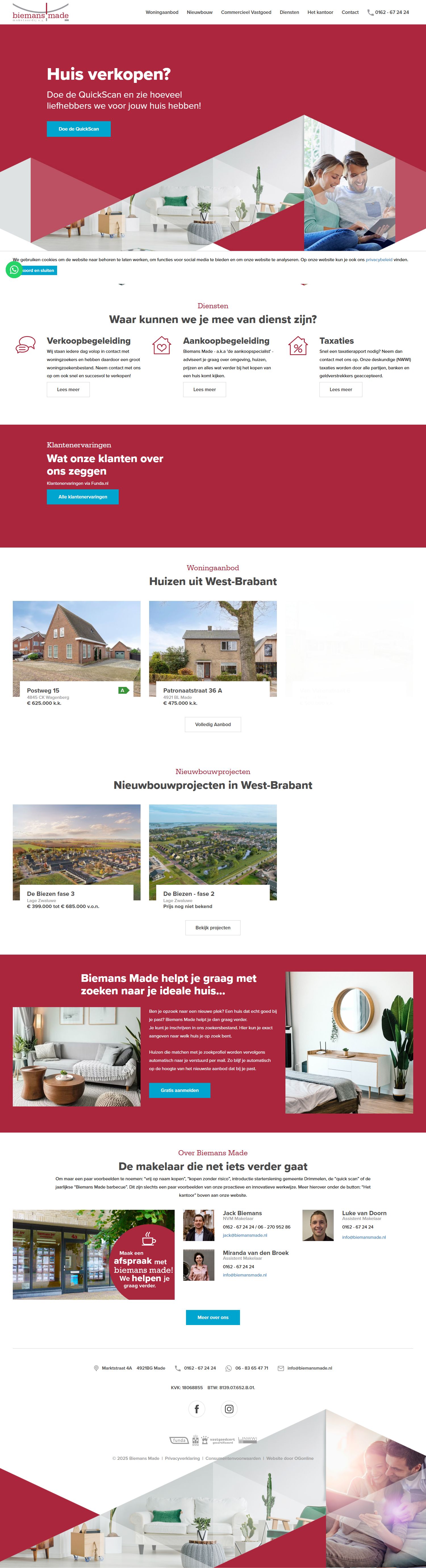 Screenshot van de website van www.biemansmade.nl