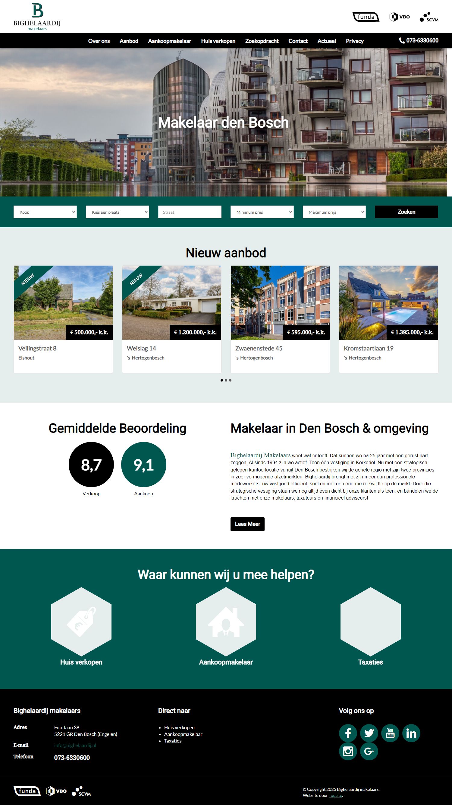 Screenshot van de website van www.bighelaardij.nl