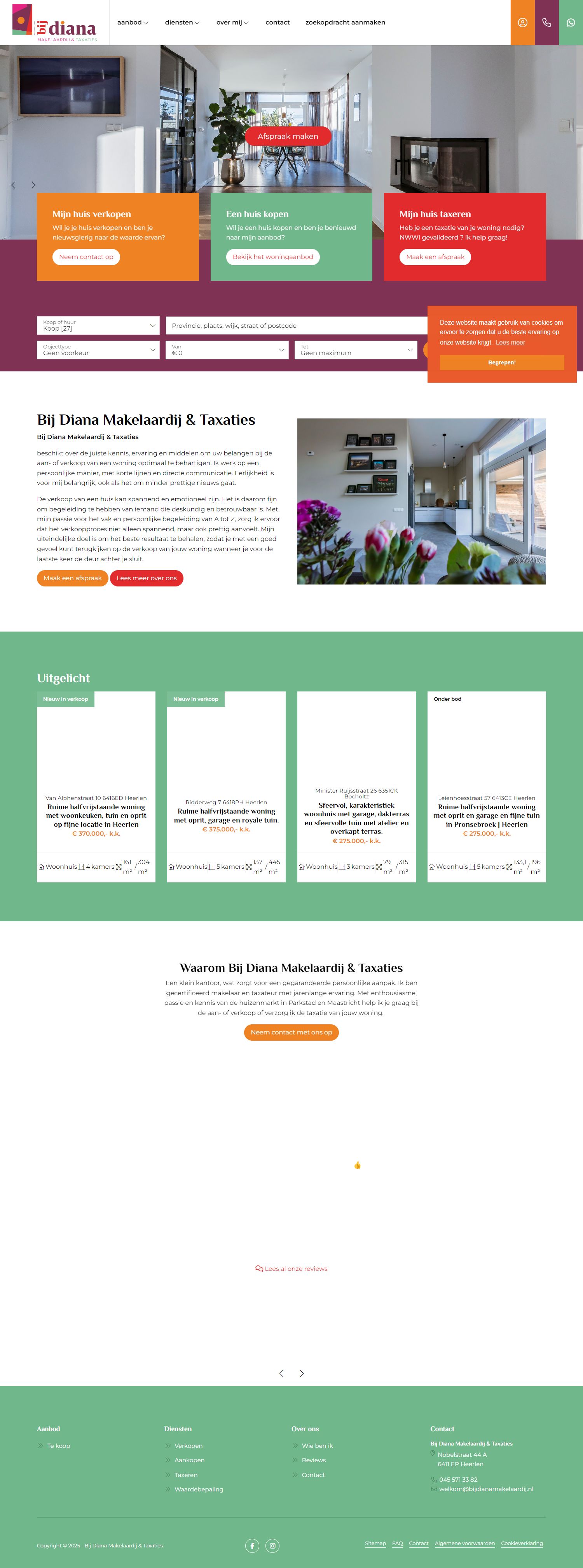 Screenshot van de website van www.bijdianamakelaardij.nl