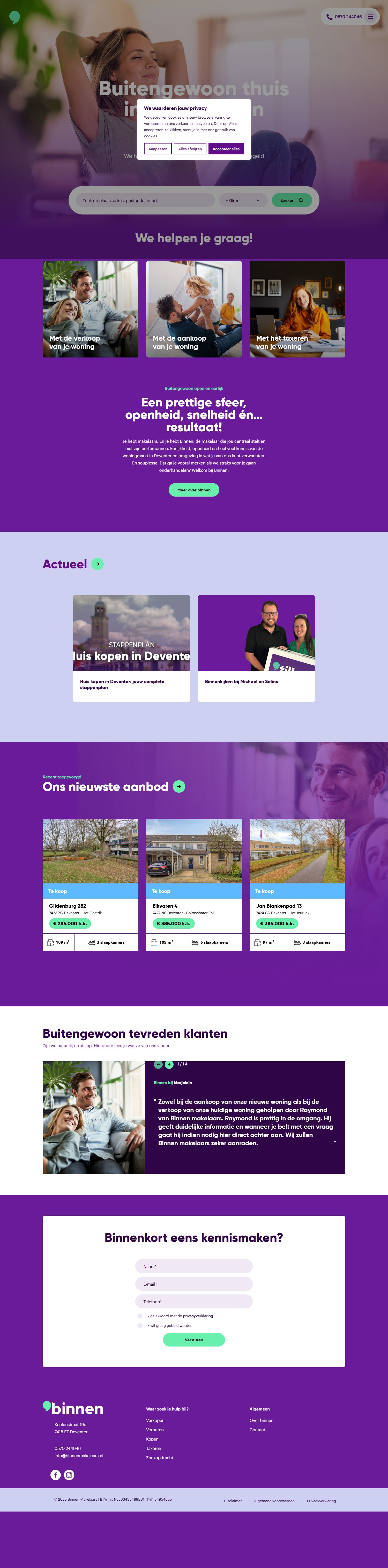 Screenshot van de website van www.binnenmakelaars.nl