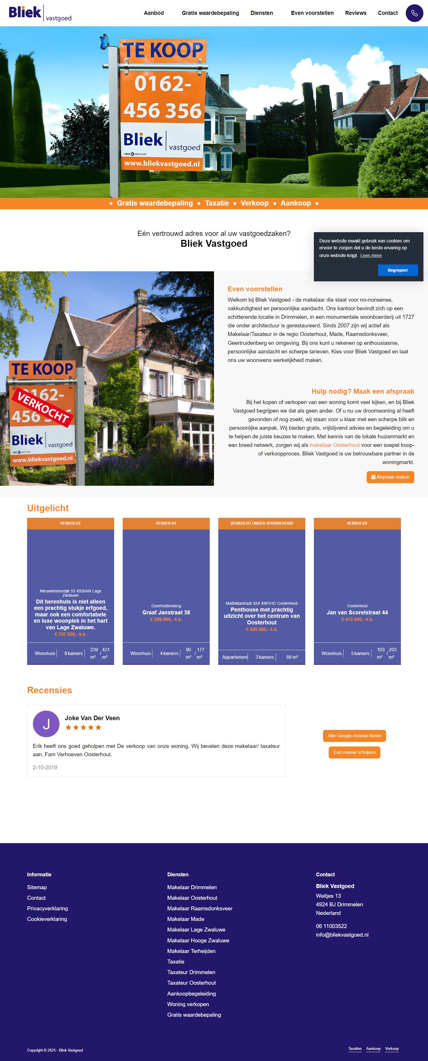 Screenshot van de website van www.bliekvastgoed.nl