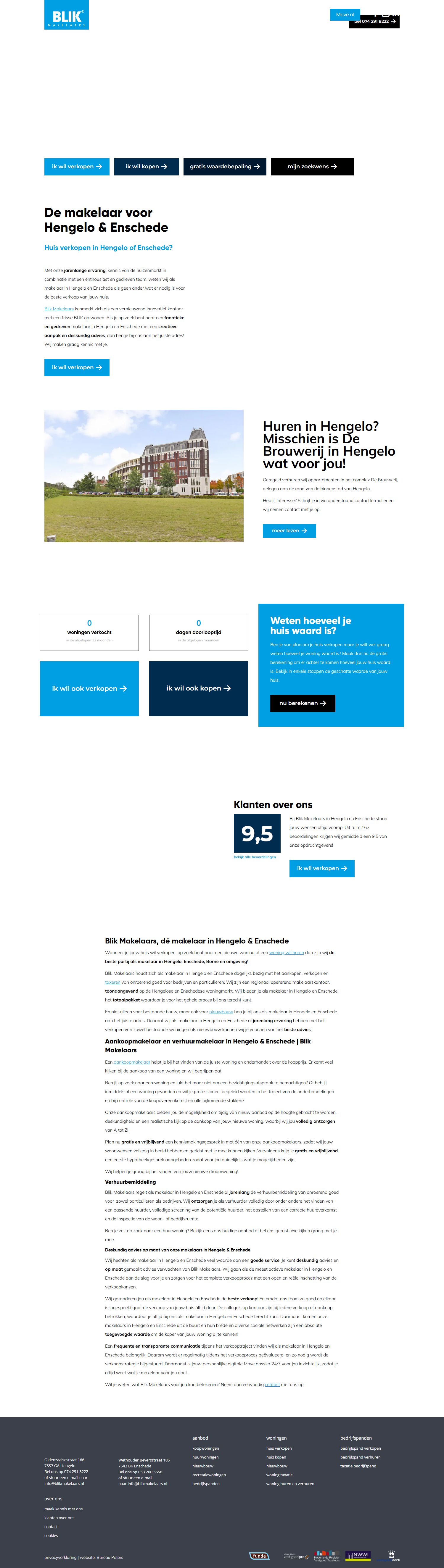 Screenshot of the website of www.blikmakelaars.nl