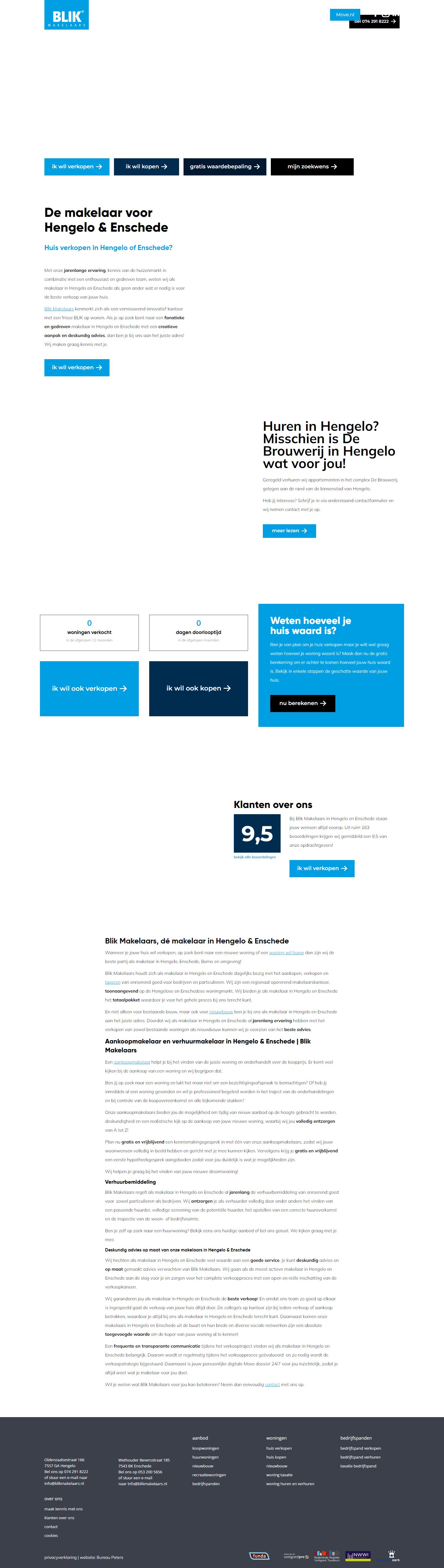 Screenshot van de website van www.blikmakelaars.nl