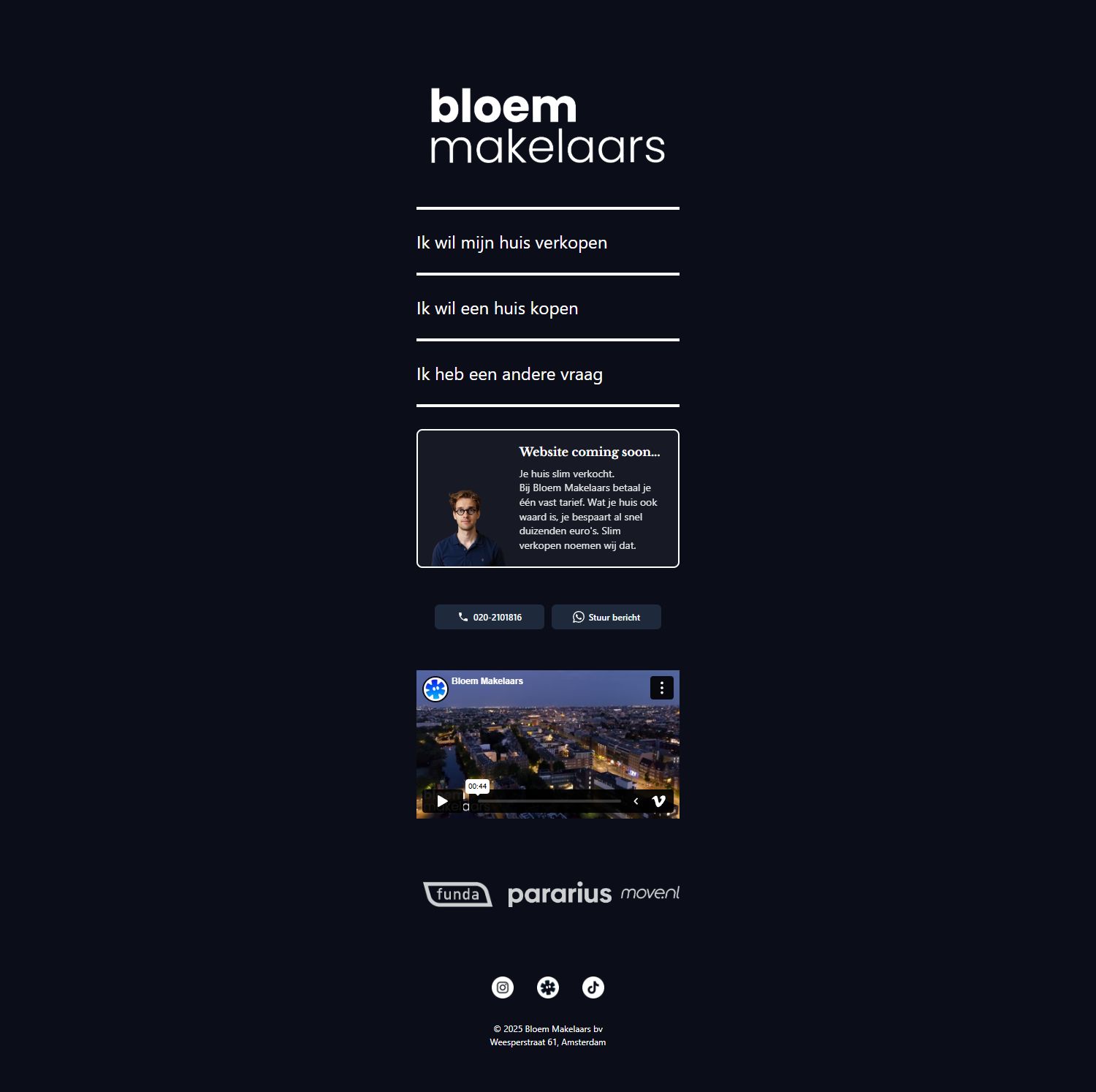 Screenshot van de website van www.bloemmakelaars.nl