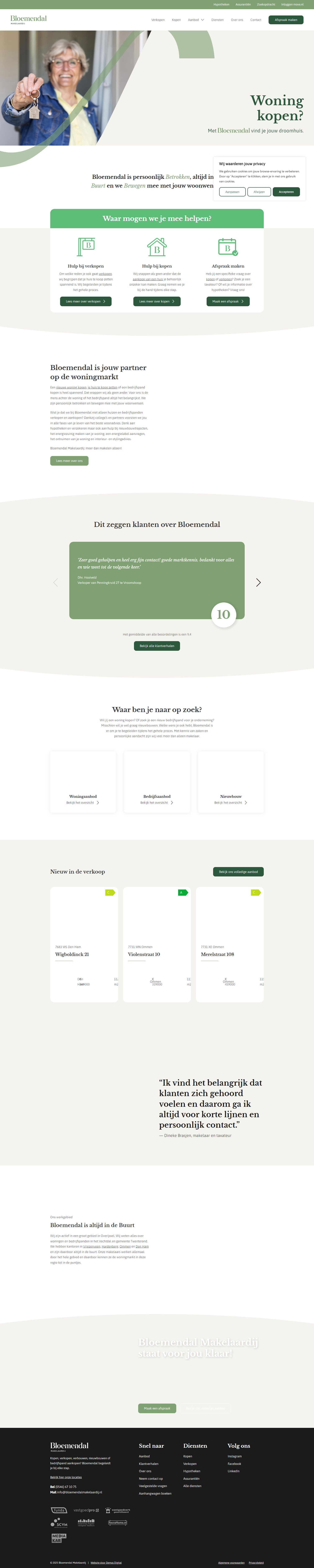 Screenshot van de website van www.bloemendalmakelaardij.nl