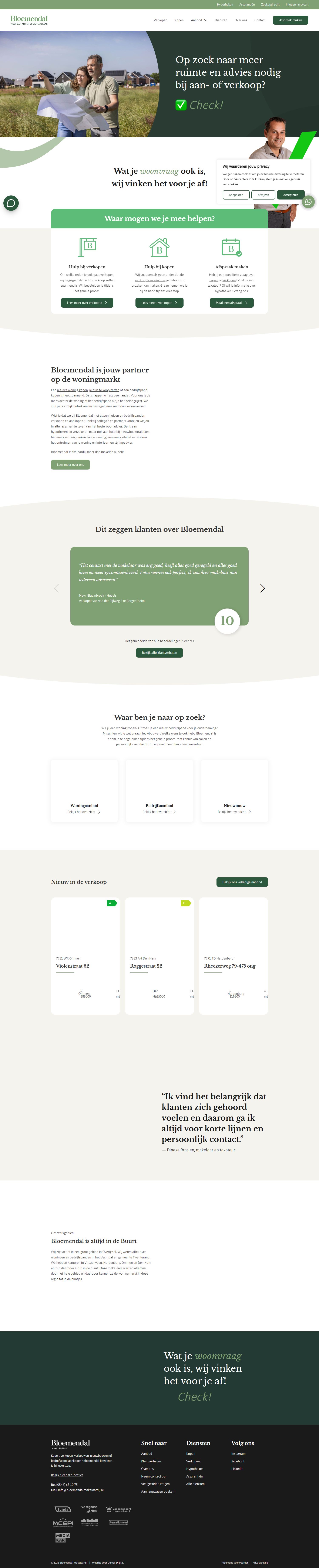 Screenshot of the website of www.bloemendalmakelaardij.nl