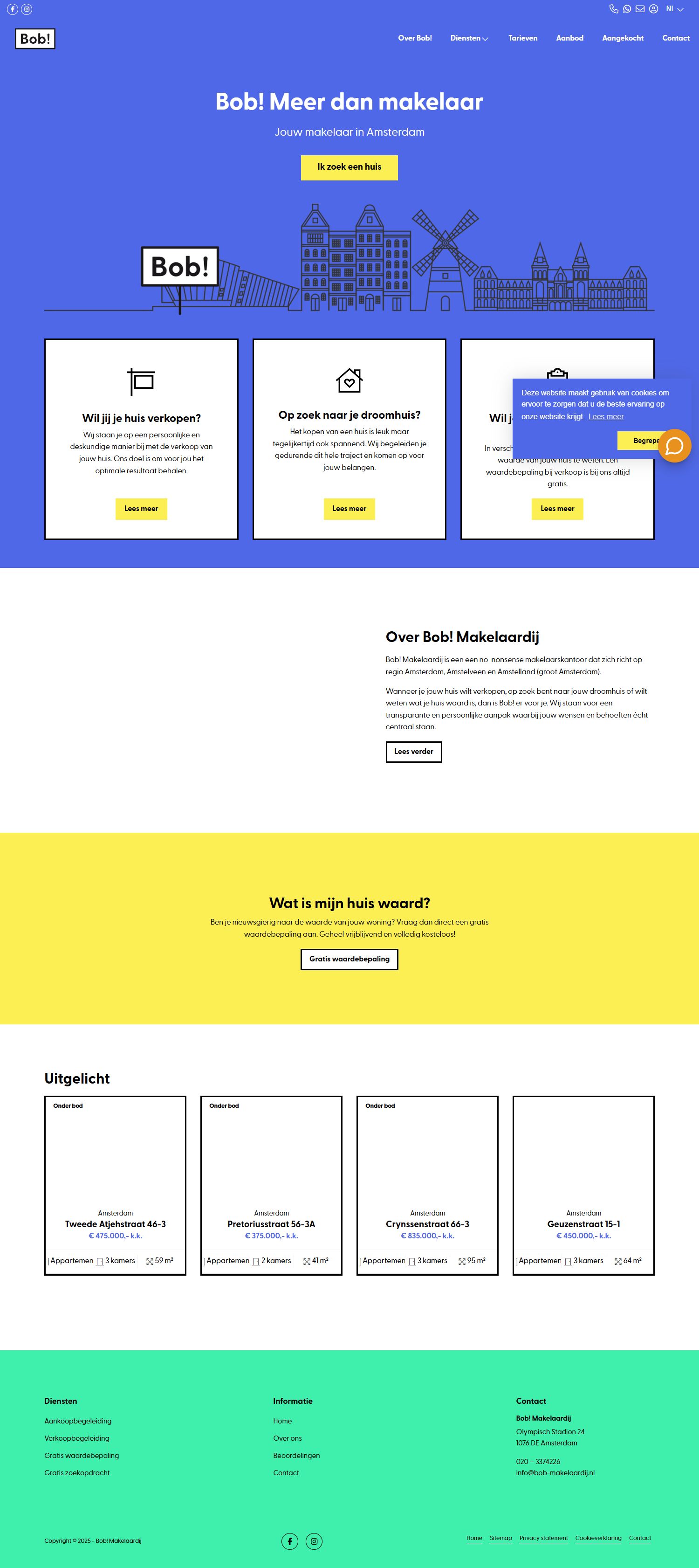 Screenshot van de website van www.bob-makelaardij.nl