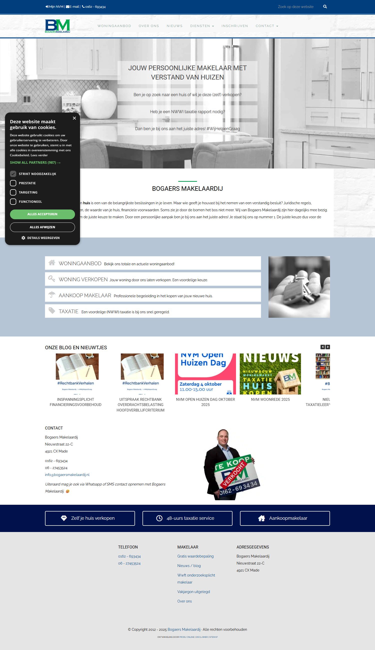 Screenshot of the website of www.bogaersmakelaardij.nl