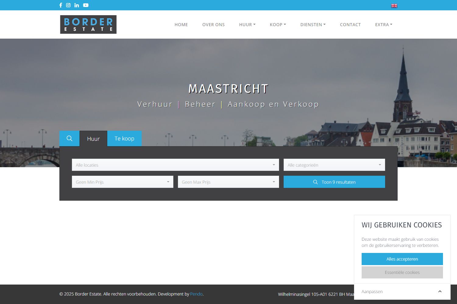 Screenshot van de website van borderestate.com