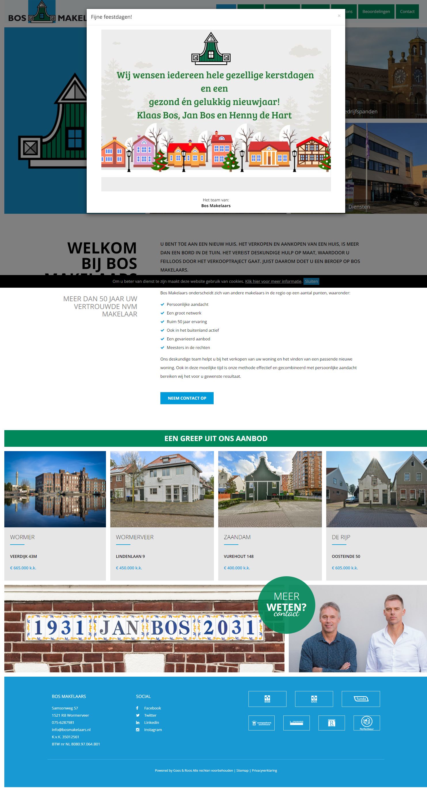 Screenshot van de website van www.bosmakelaars.nl