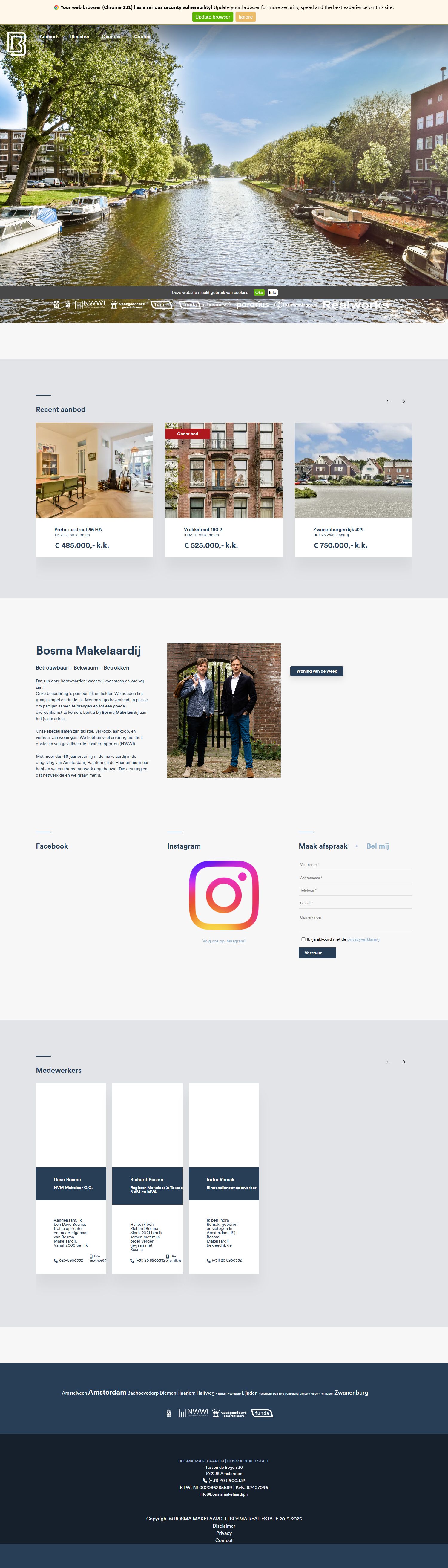 Screenshot of the website of www.bosmamakelaardij.nl