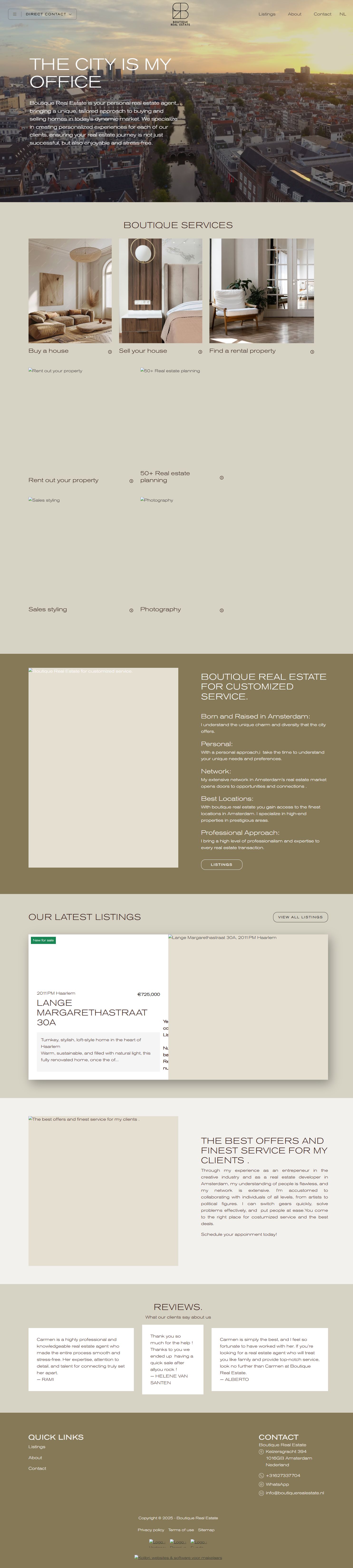 Screenshot van de website van www.boutiquerealestate.nl