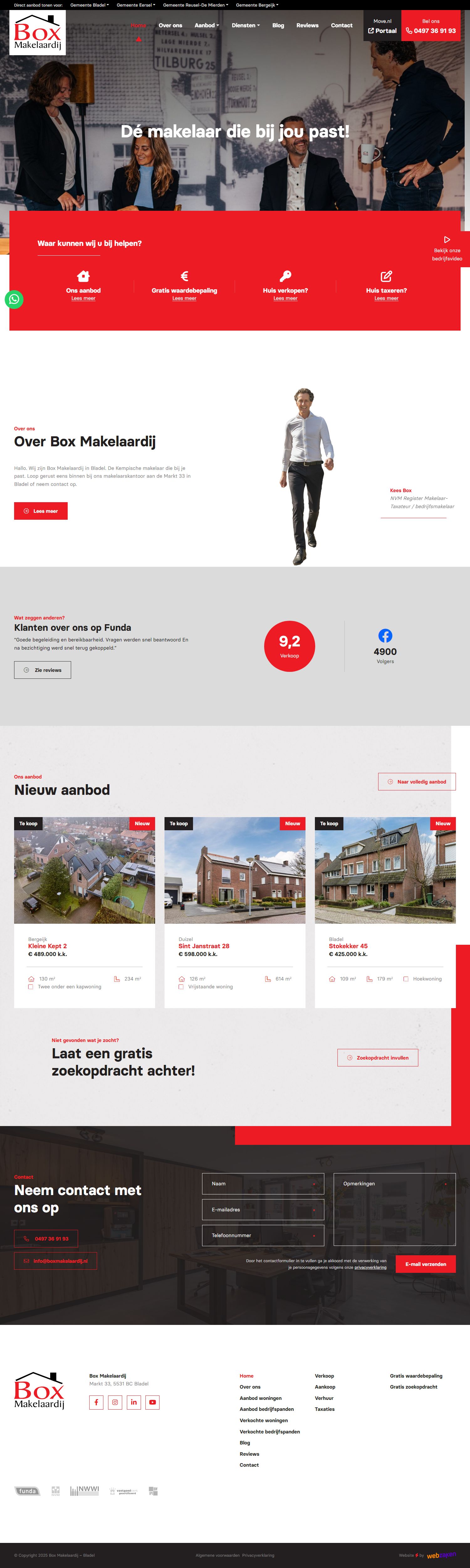 Screenshot van de website van www.boxmakelaardij.nl