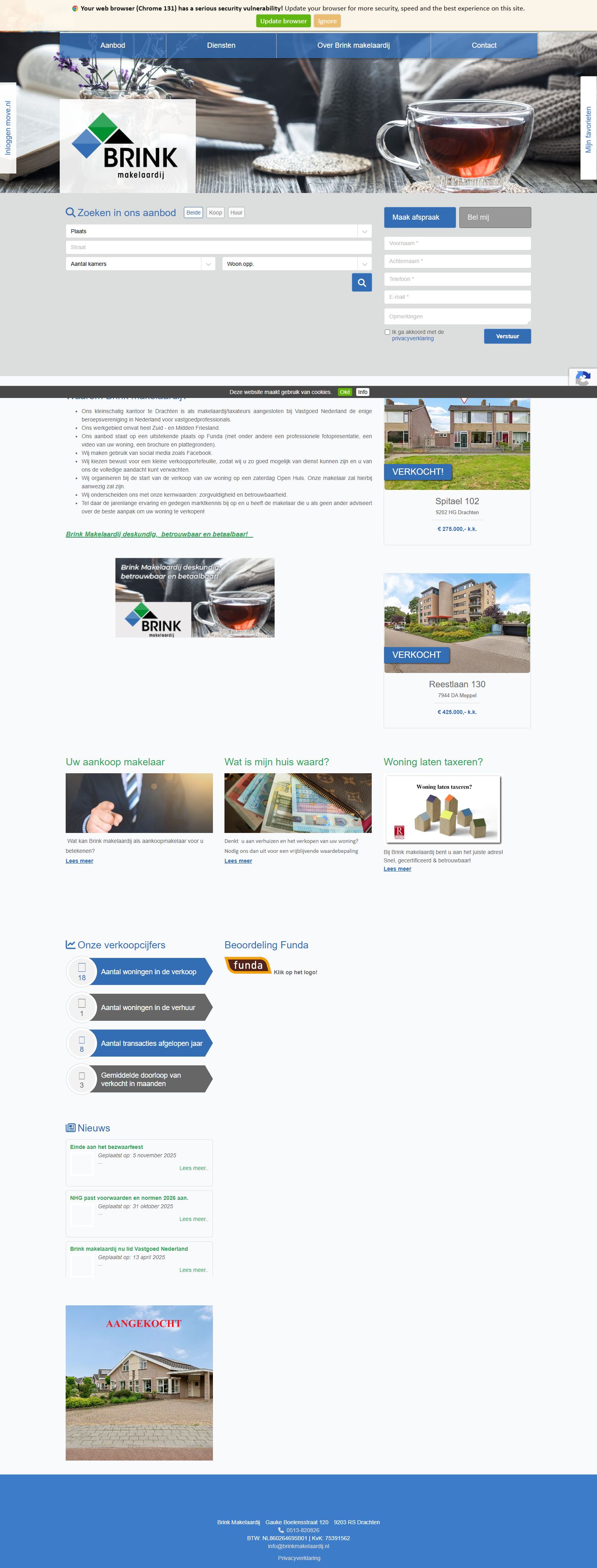 Capture d'écran du site web de www.brinkmakelaardij.nl