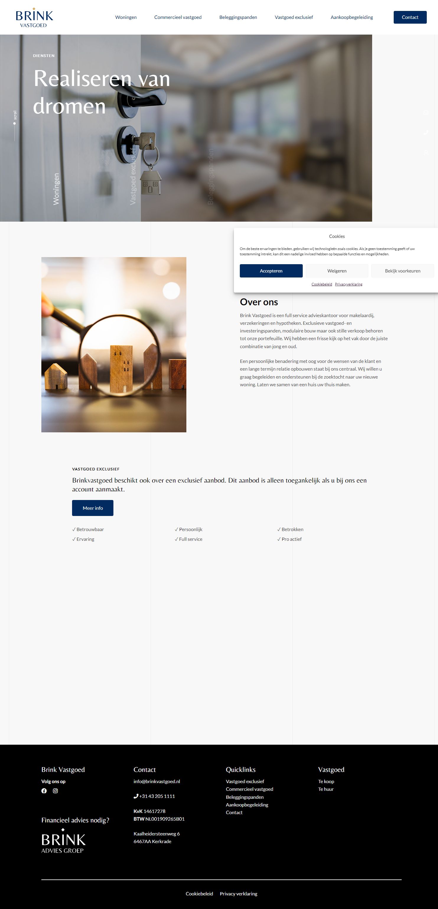 Screenshot van de website van brinkvastgoed.nl