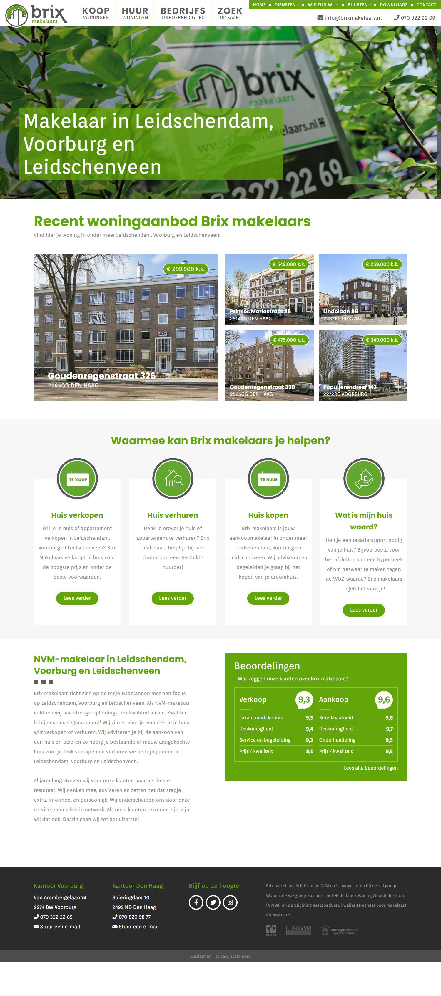 Screenshot van de website van www.brixmakelaars.nl