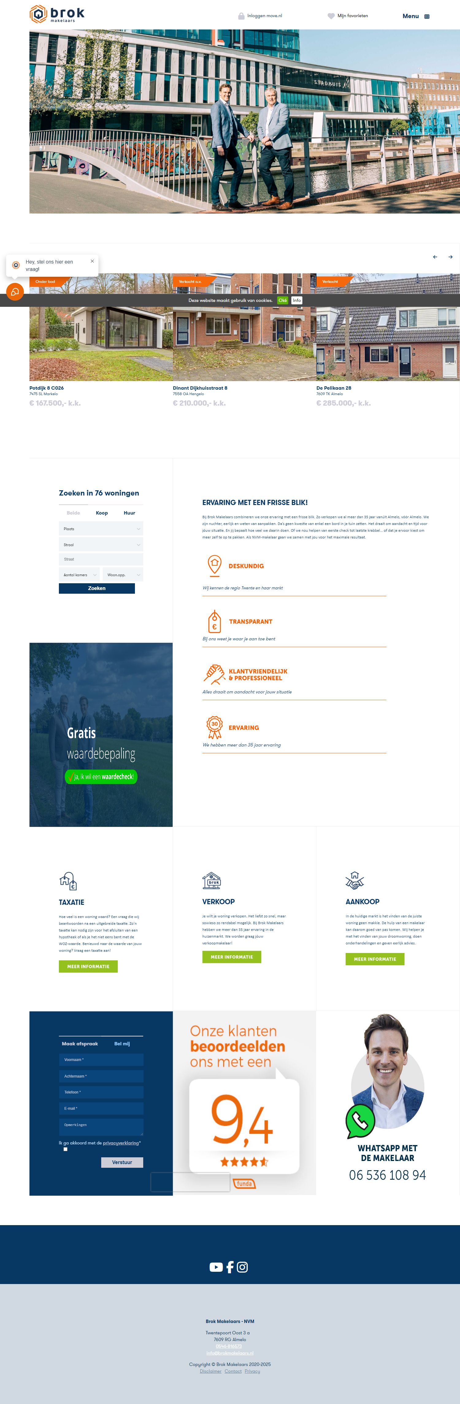 Screenshot van de website van www.brokmakelaars.nl