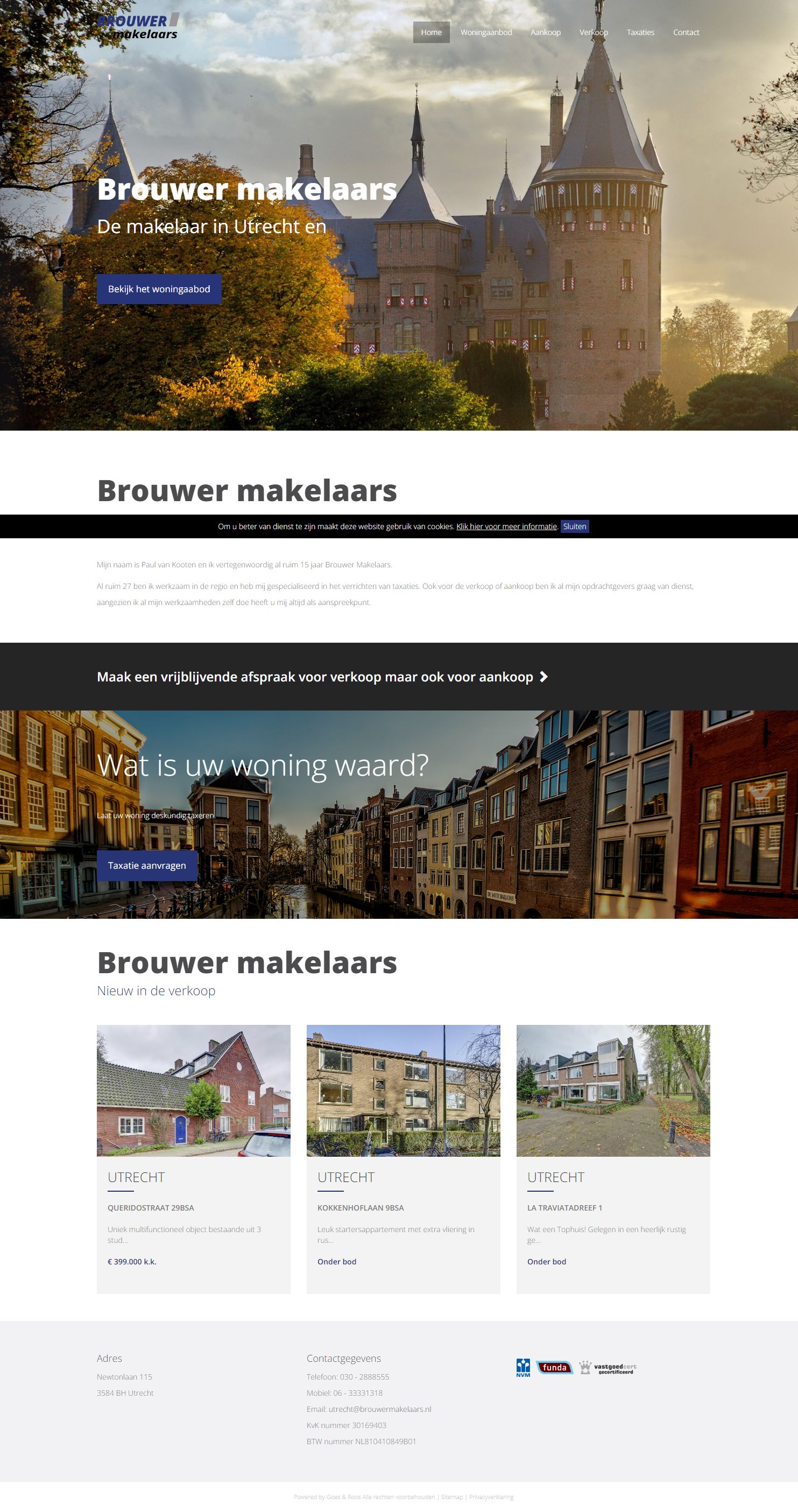 Screenshot van de website van www.brouwermakelaars.nl