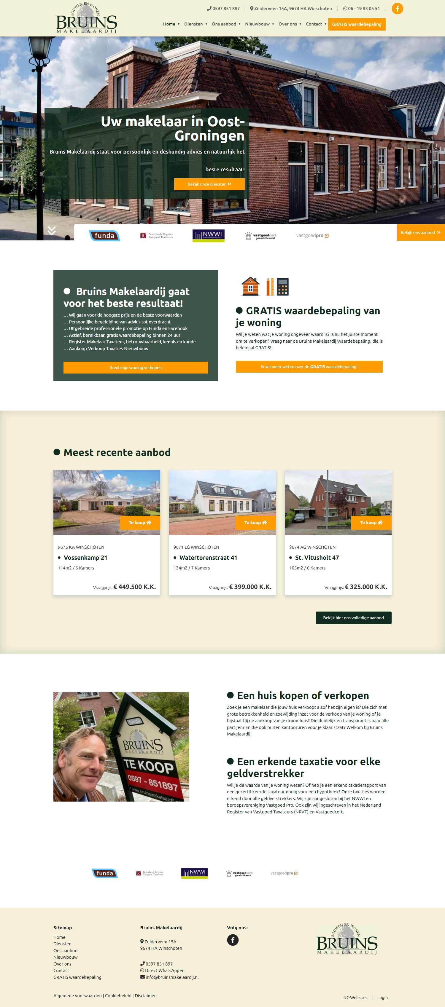 Screenshot van de website van www.bruinsmakelaardij.nl